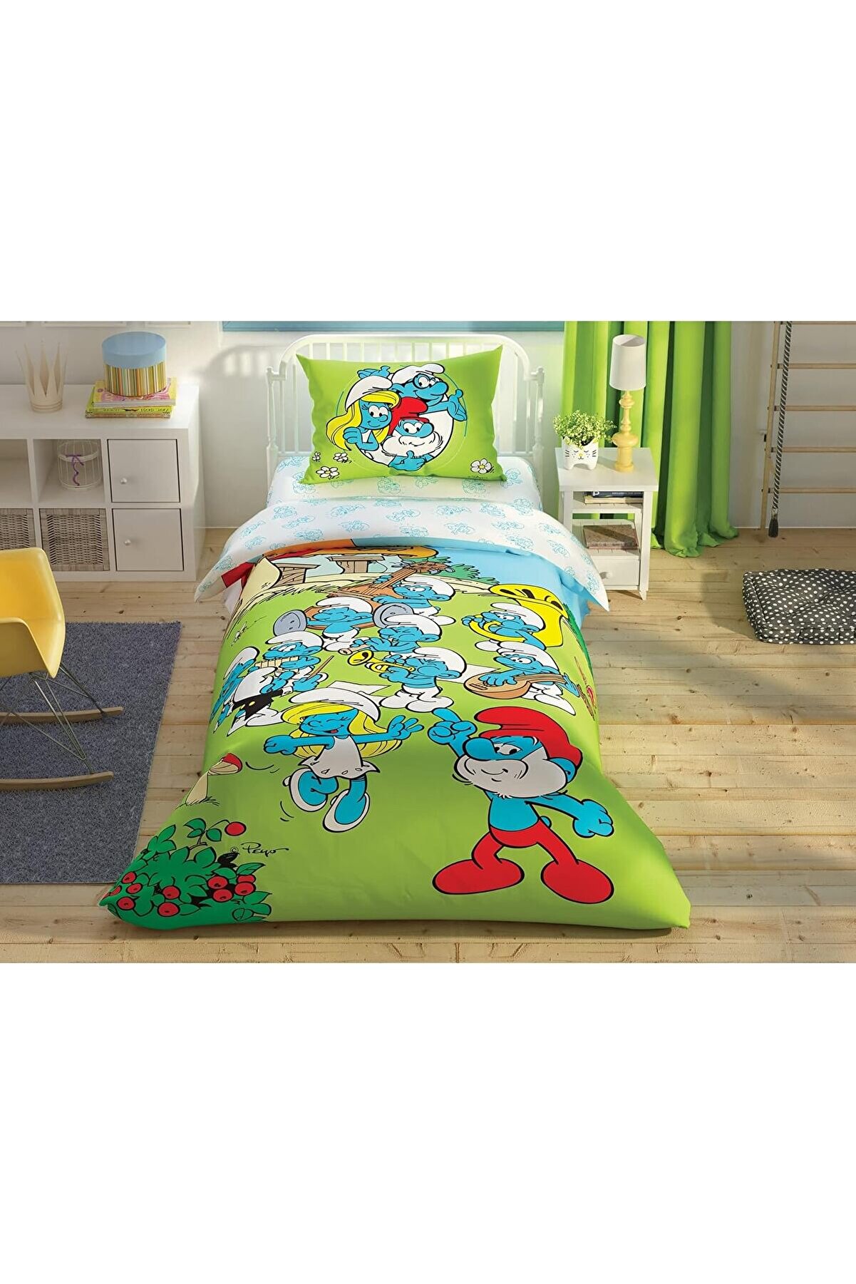 STOREMAX Lisanslı Şirinler Musical Nevresim Takımı, &Ccedil;ok Renkli, K&uuml;&ccedil;&uuml;k Tek Kişilik 1175713