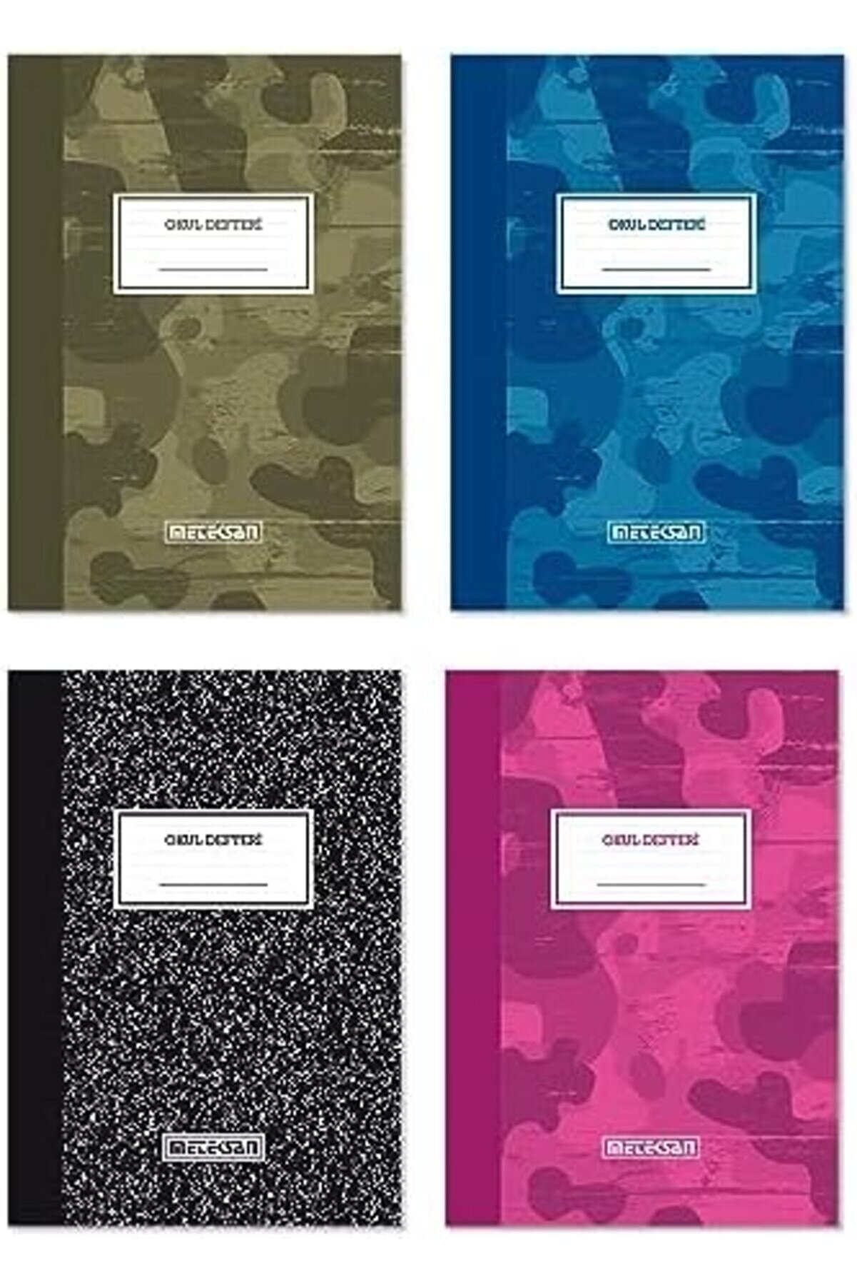 Kamuflaj Desen A4 Okul Defteri̇, 80 Yaprak &Ccedil;i̇zgi̇li̇ 4 L&uuml; Paket 1014773