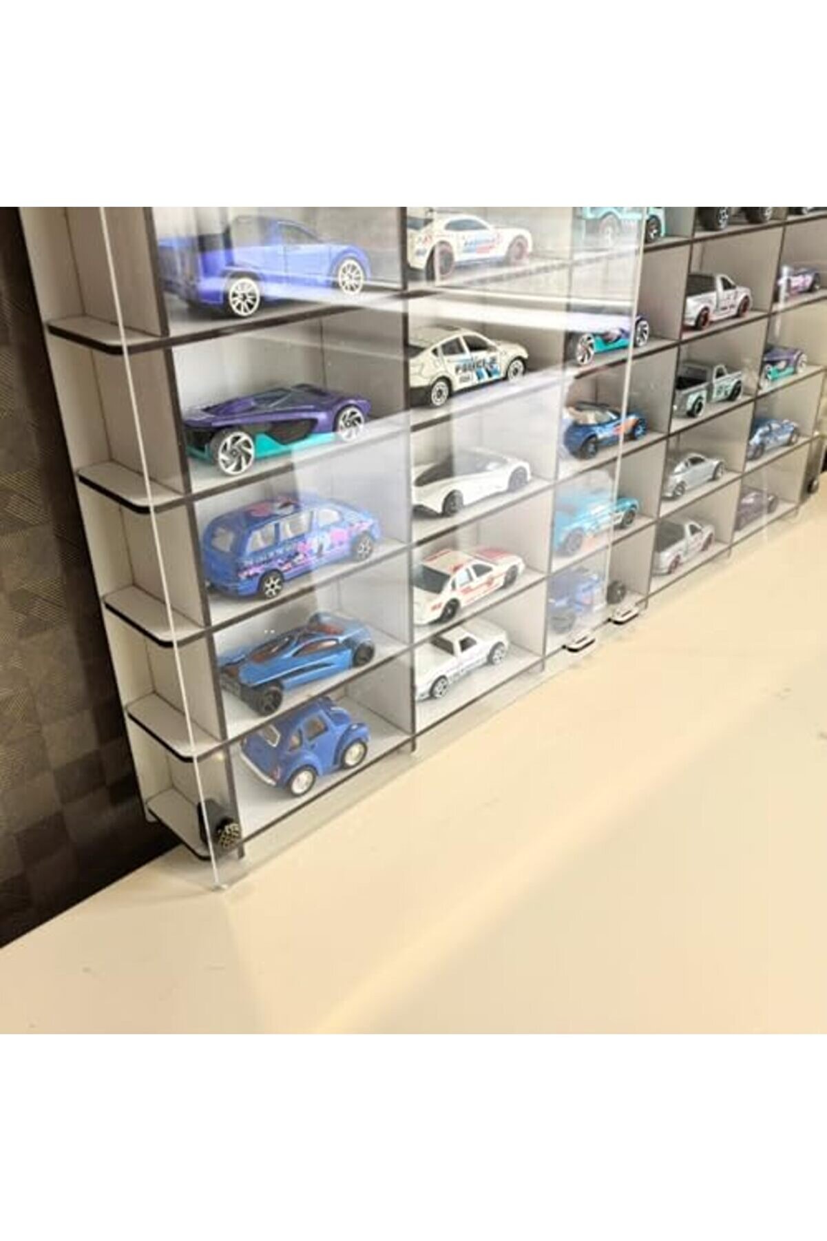 Eli̇zzashop Kapaklı 1/64 Ölçek 50Araç Hotwheels Metal Araç Uyumlu Model Oyuncak Araba Rafı-Beyaz Eli̇