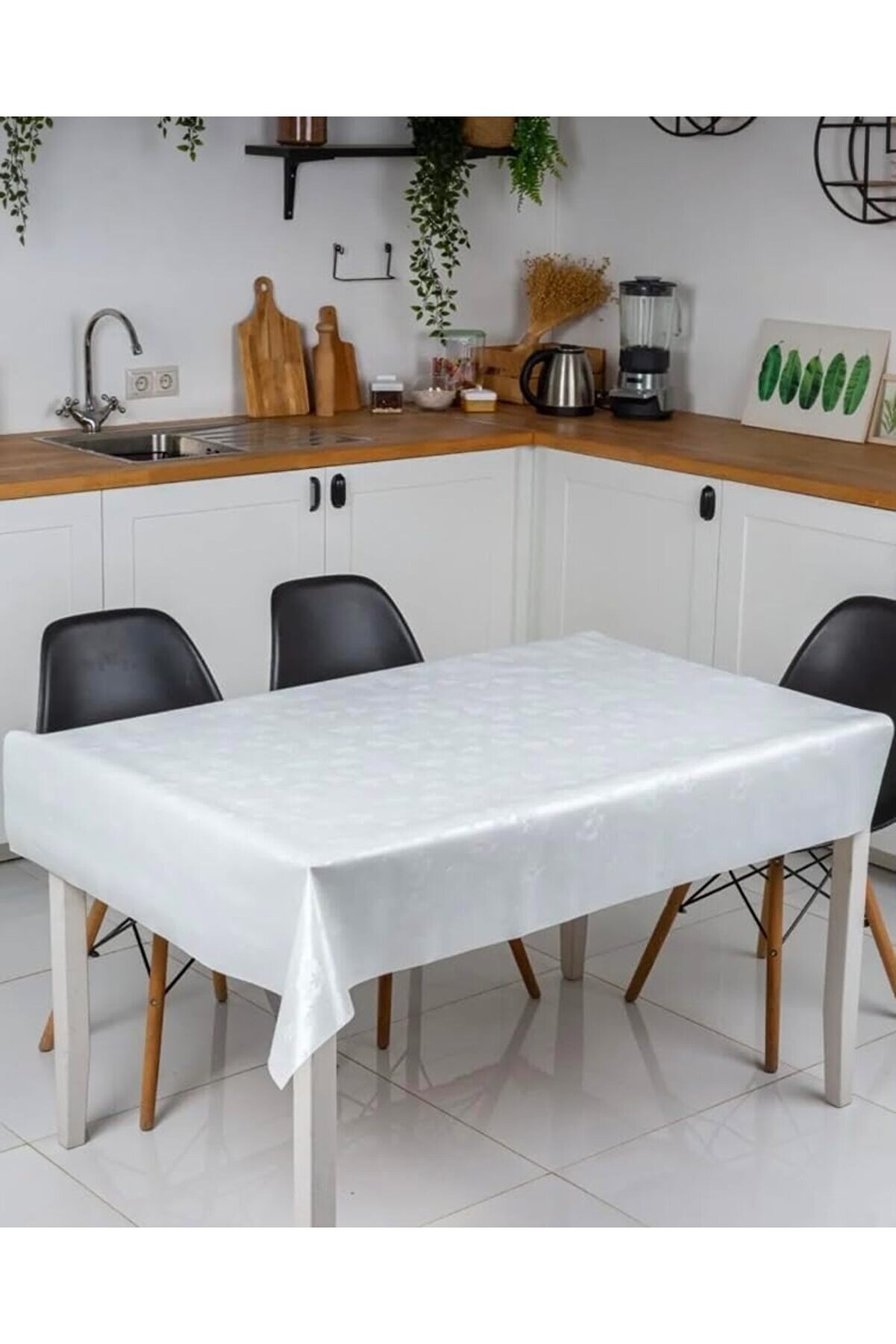 STOREMAX elizzashop Tekstil Kolay Silinebilir Leke Tutmaz Astarlı Pvc Muşamba Masa Örtüsü Çiçekli Beyaz 140 x