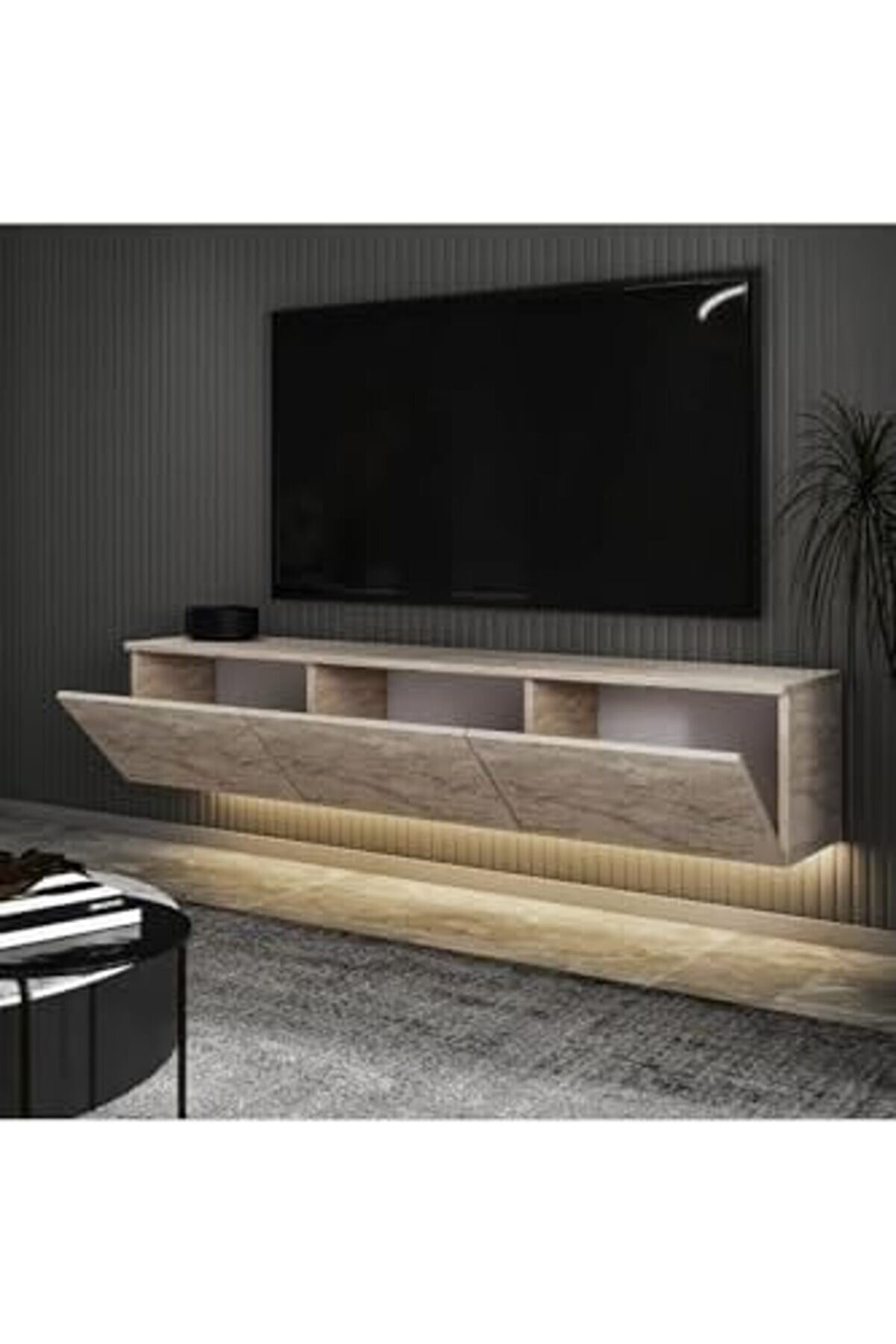 Led Işıklı Duvara Monte,3 Kapaklı Tv Üni̇tesi̇,Tv Sehpası Trrten 1014773