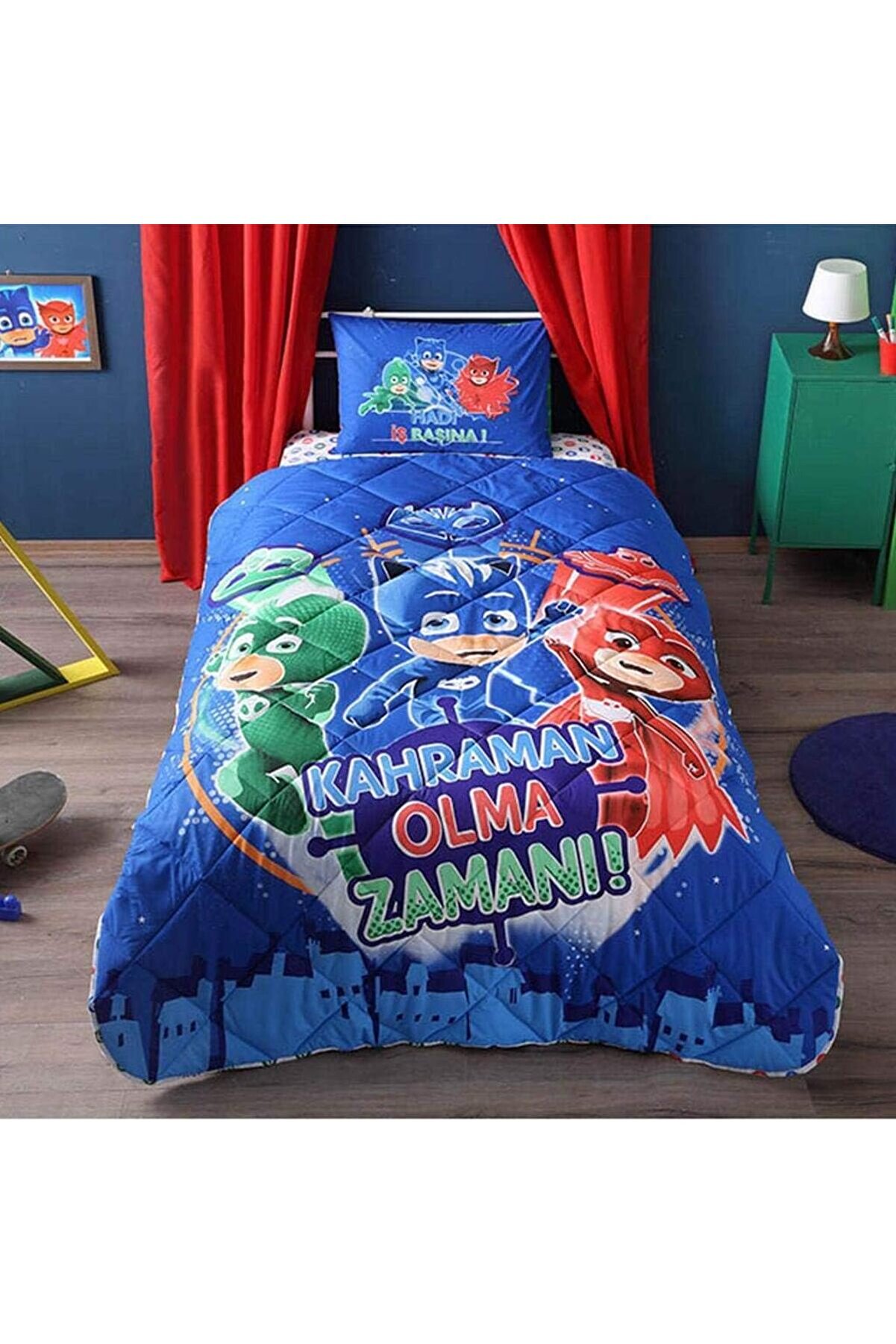 STOREMAX pltnstoreshop PJ Masks Lisanslı Karakter Baskılı Dış Kumaş: %100 Pamuk, İç Dolgu: Silikon Yorgan Set