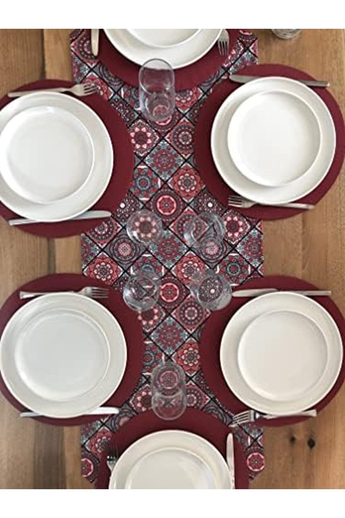 İzmi̇r Servi̇s,6 Lı Supla Ve Runner Bordo Serami̇k Tk 1014773