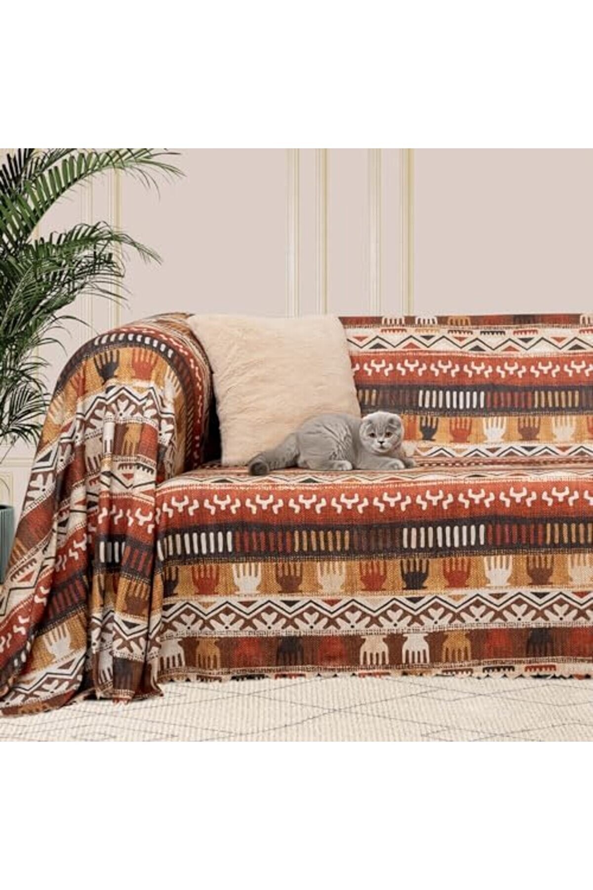 Concept Softmi̇cro Boho Etni̇k Desenli̇ Mi̇krofi̇ber Koltuk Örtüsü Ve Tv Battani̇yesi̇, Koltuk Şalı, Kaymaz