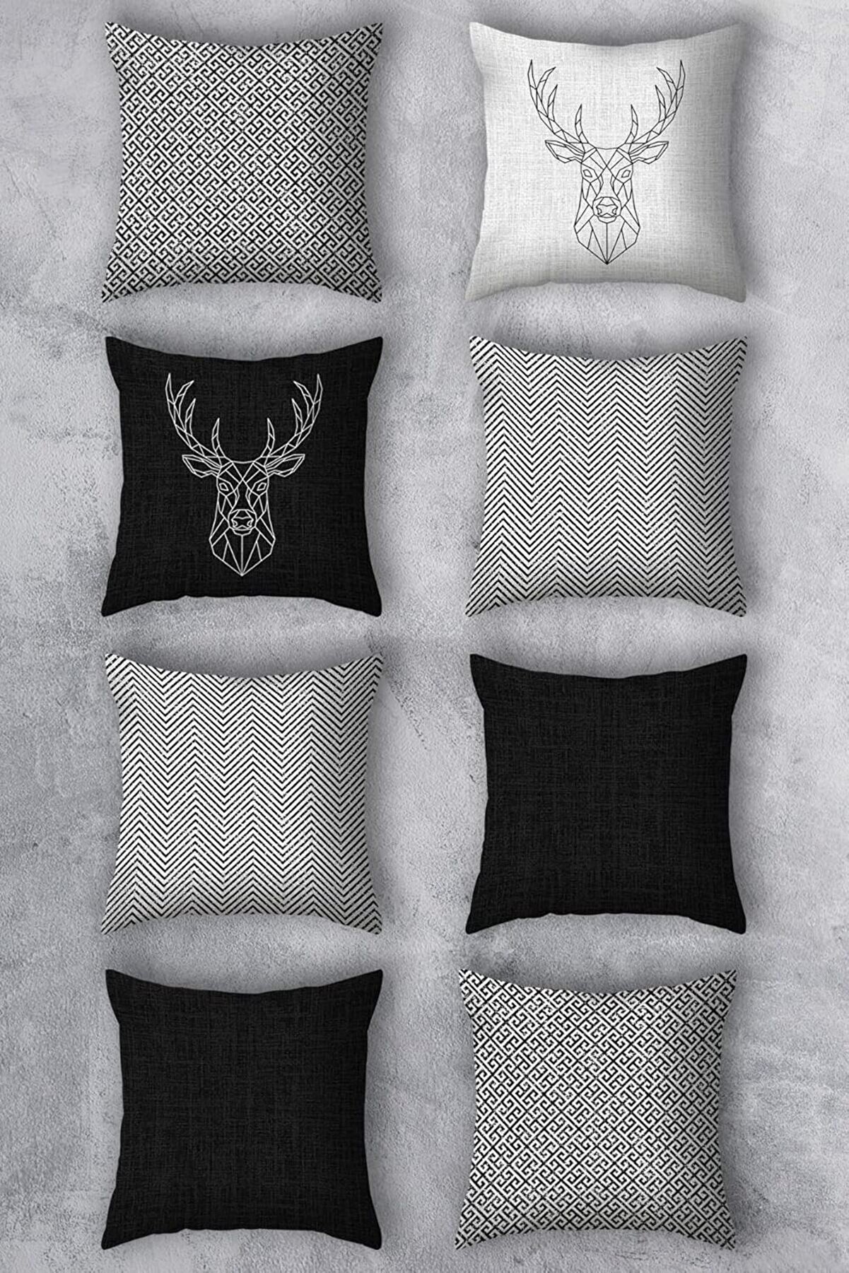 STOREMAX &Ccedil;ift Tarafı Baskılı 43x43 Kırlent Kılıfı 8'li Set Kombini 1014773