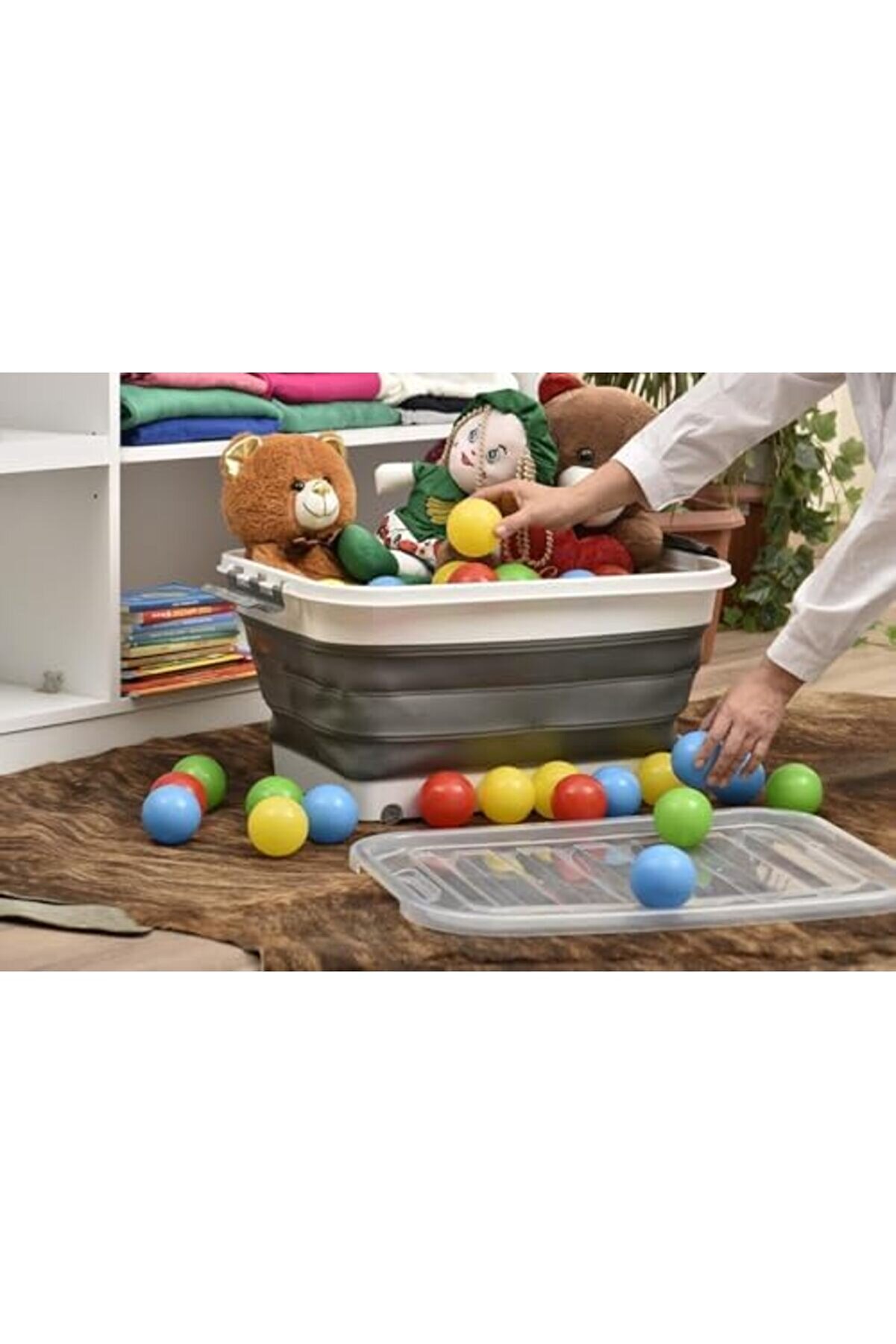 Katlanabi̇li̇r Şeffaf Kapaklı Saklama Kabı – Tekerlekli̇ Büyük Haci̇mli̇ Oyuncak Kutusu, Çamaşır Sepeti̇ V