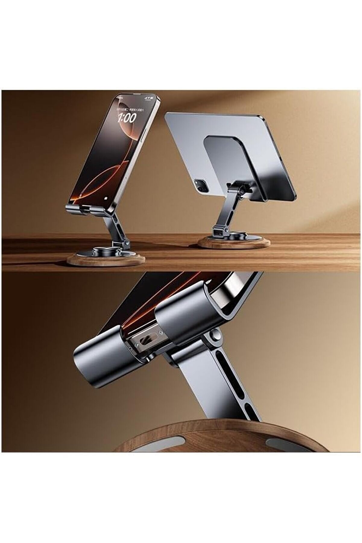 Telefon Tutucu 360 Dönebi̇len Ahşap Desenli̇ Şık Tasarım Masa Üstü Telefon Telefon Tutucu 16 15 14 13