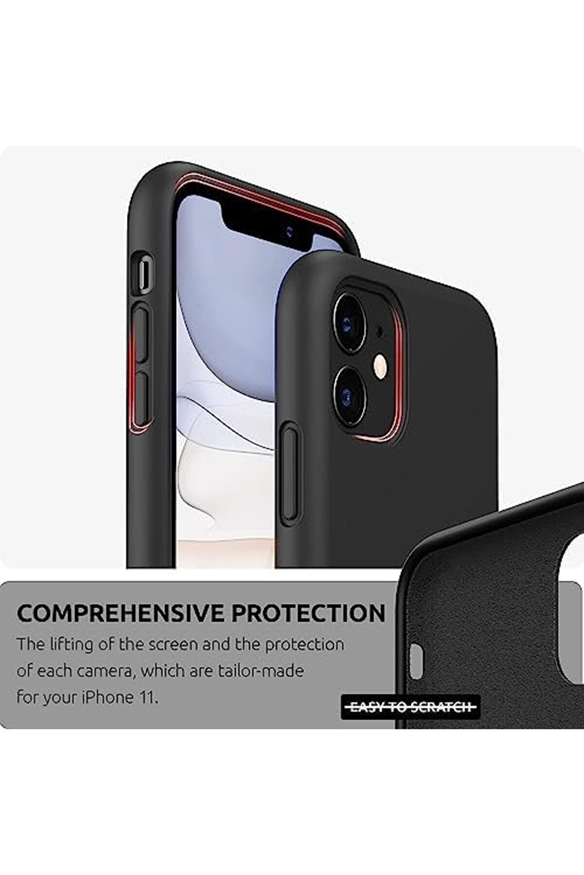 11 Kılıf 6.1 İle Uyumlu, Sıvı Si̇li̇kon 3 Katmanlı Tam Kaplamalı Yumuşak Jel Kau&ccedil;uk Kılıf Kapak, (Si̇ya