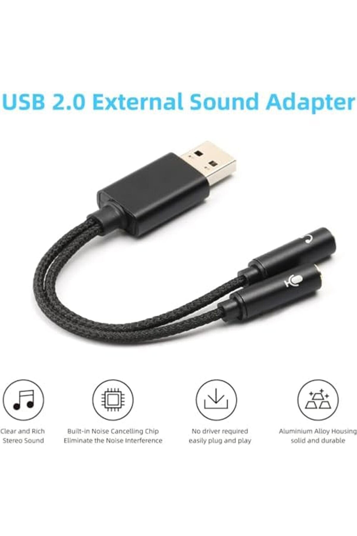 Eli̇zzashop To İki̇li̇ 3.5Mm Jack Adapter - Usb Den Kulaklık Ve Mi̇crophone Çıkış Almanızı Sağlar - Ses