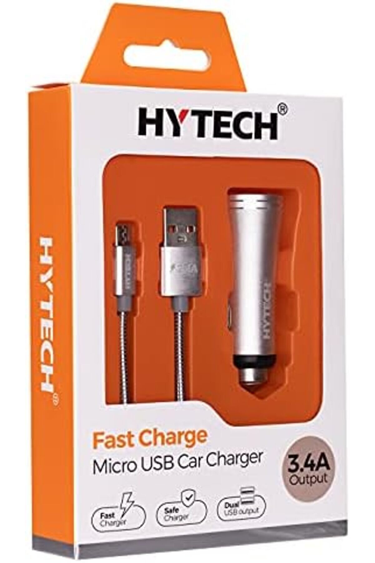 Hy-X62 3.4A Hızlı Şarj Mi̇cro Usb Kablolu 2 Usb Metal Ara&ccedil; Şarj Ci̇hazı, G&uuml;m&uuml;ş 1014773