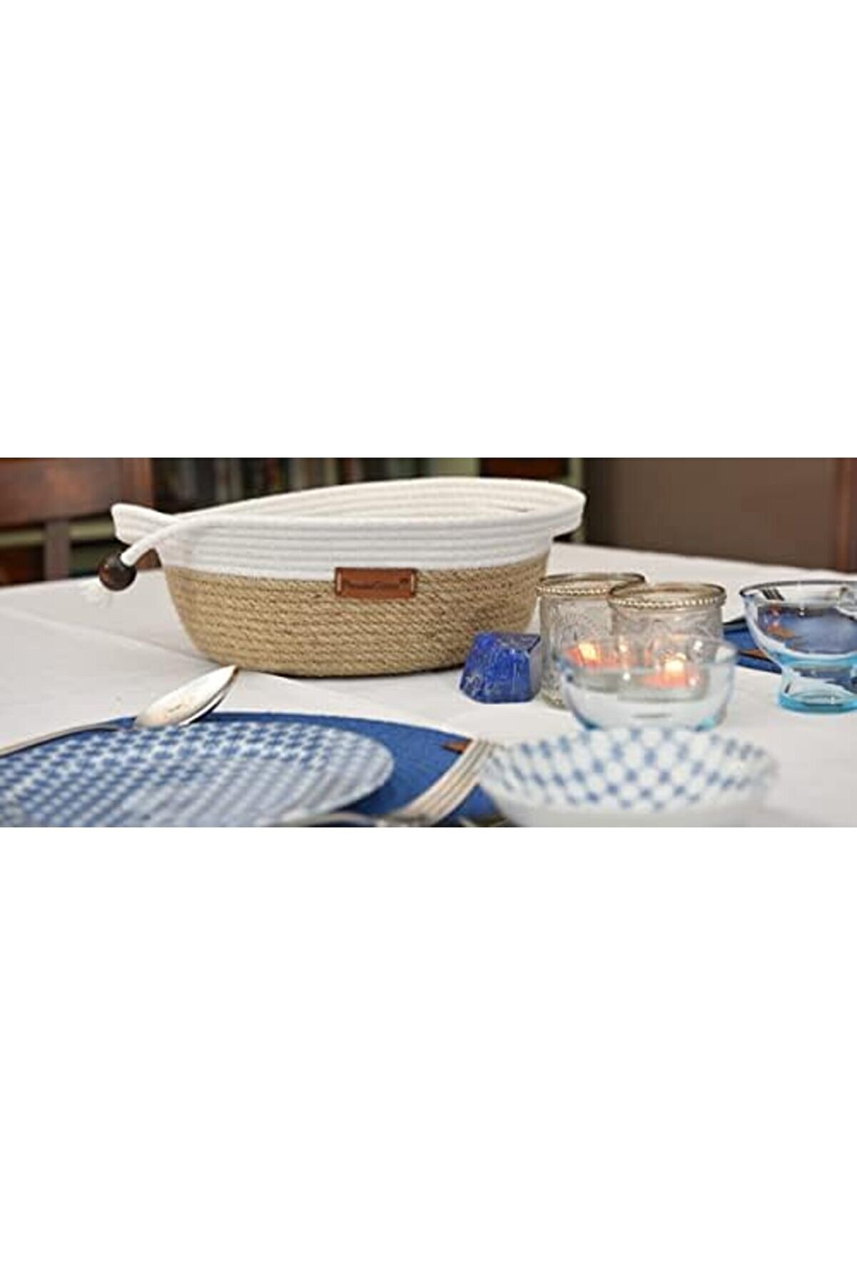 Jüt İp Beyaz Hasır Sepet 1014773