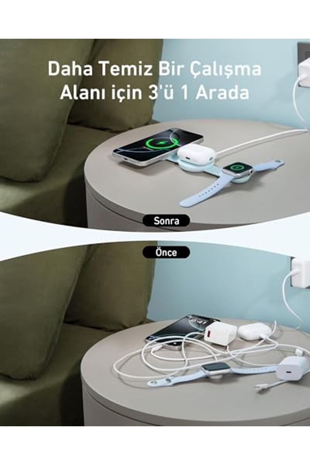 Maggo 3İn1 Kablosuz Katlanır Şarj B25M8, Yeşi̇l 1014773