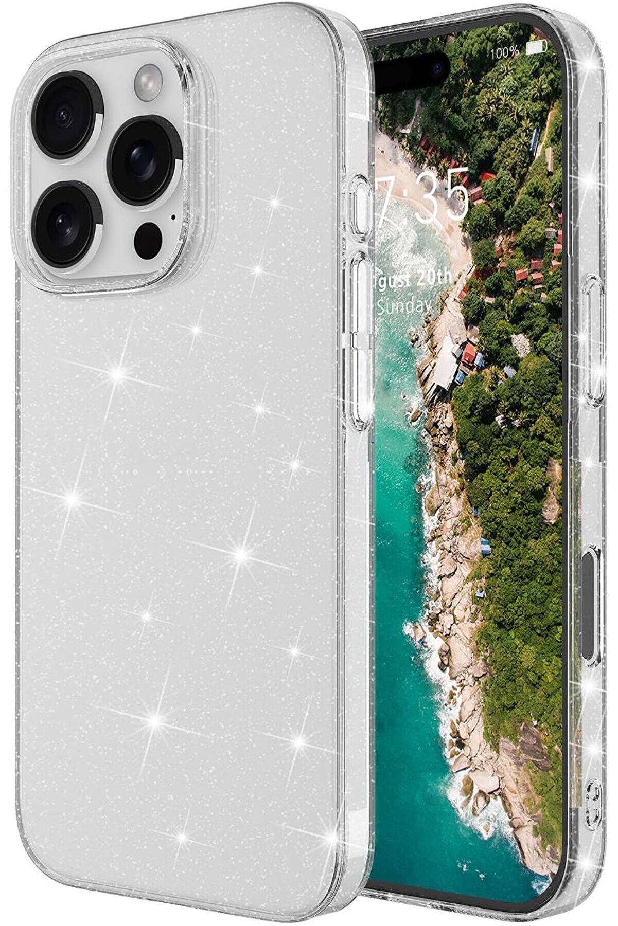 STOREMAX ile uyumlu 16 Pro Max Kılıf Parlayan Simli Şeffaf Redos Kapak Şeffaf 1014773