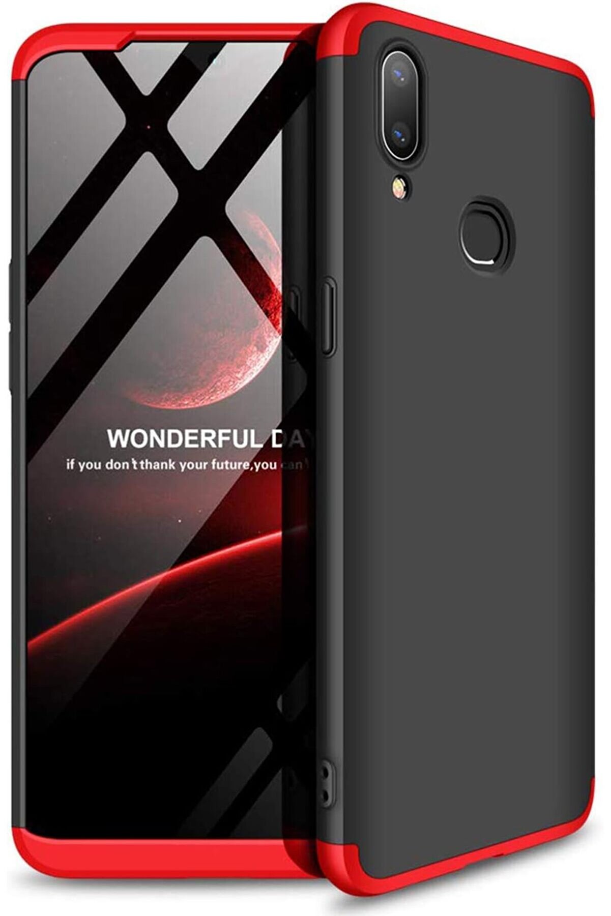 STOREMAX A10s i&ccedil;in Kılıf Dip 360 Protective Siyah Kırmızı [ A10s ile Uyumlu Kılıf - Kırmızı] 1014773