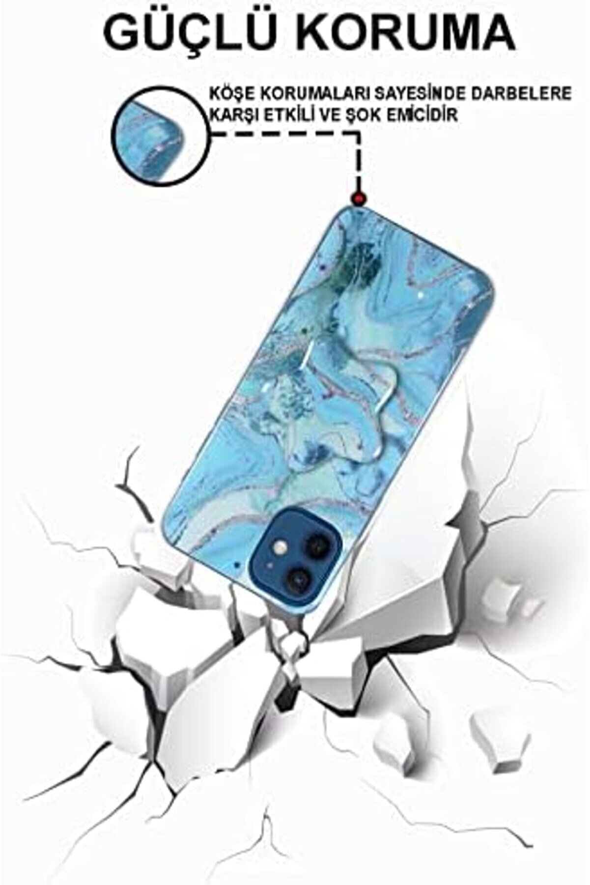 İleti̇şi̇m 11 İle Uyumlu Kapak Mermer Desenli̇ Pop Socketli̇ Si̇li̇kon Kılıf - 1014773