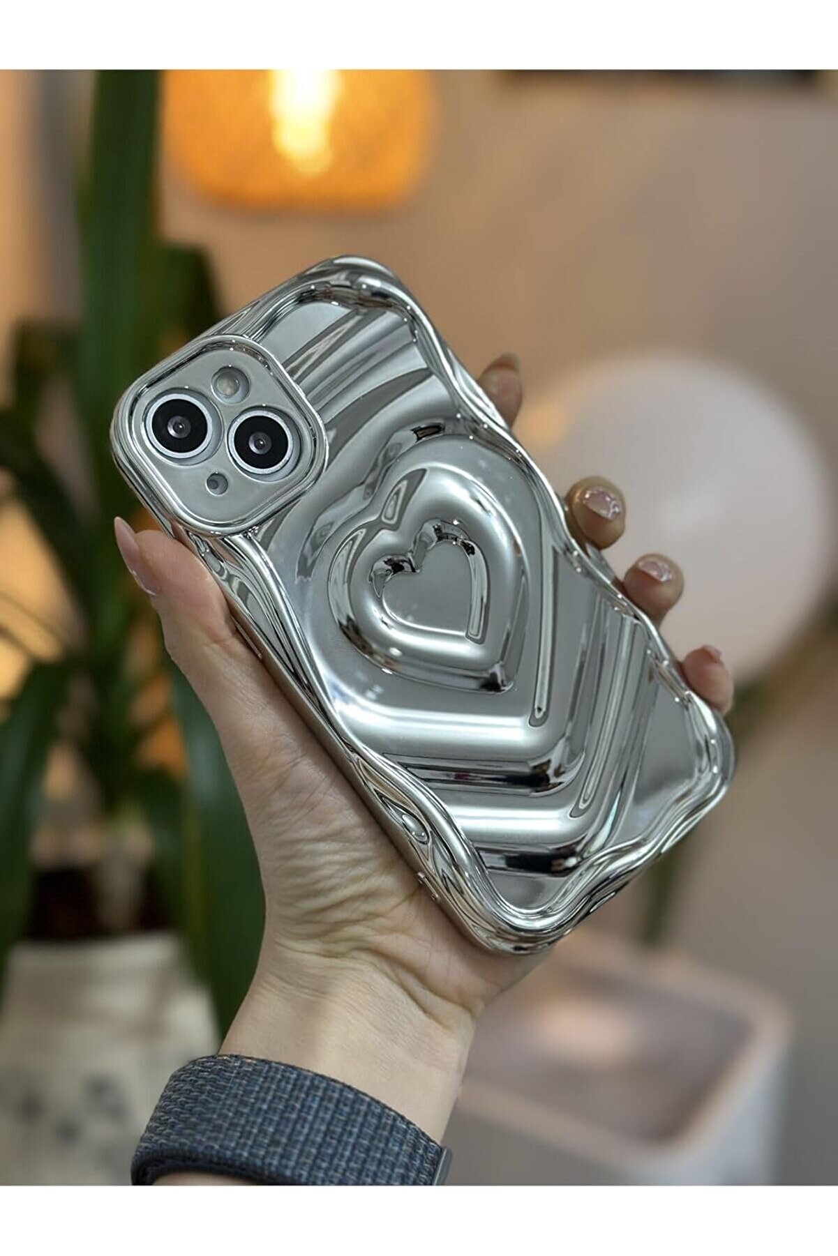 STOREMAX Aksesuar 13 Ve 14 ile Uyumlu 3d Platin Kabartma Parlak Silikon Kılıf 1014773