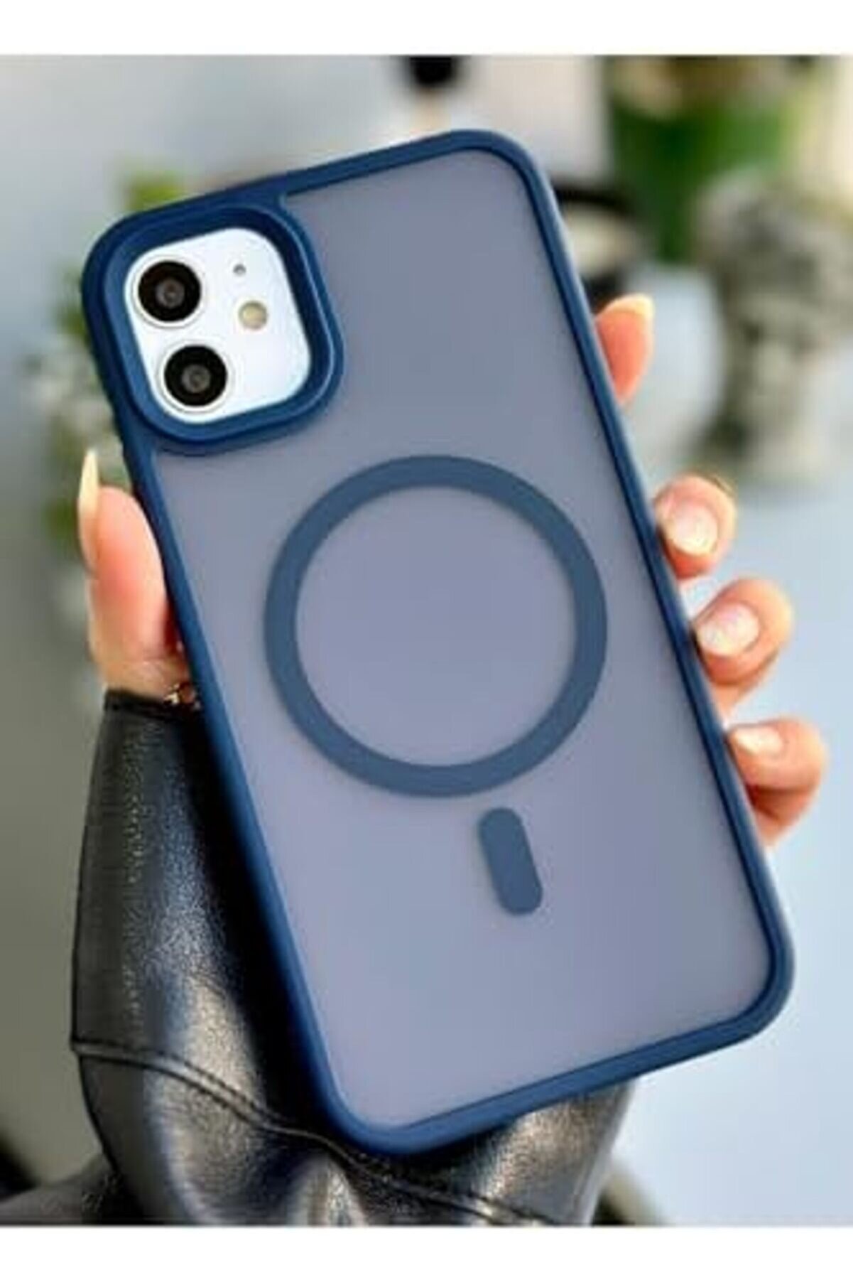 Aksesuar 11 (12 Görünümlü) Uyumlu Mat Laci̇vert Kablosuz Şarj Özelli̇kli̇ Darbe Önleyi̇ci̇ Şeffaf Si̇li̇kon