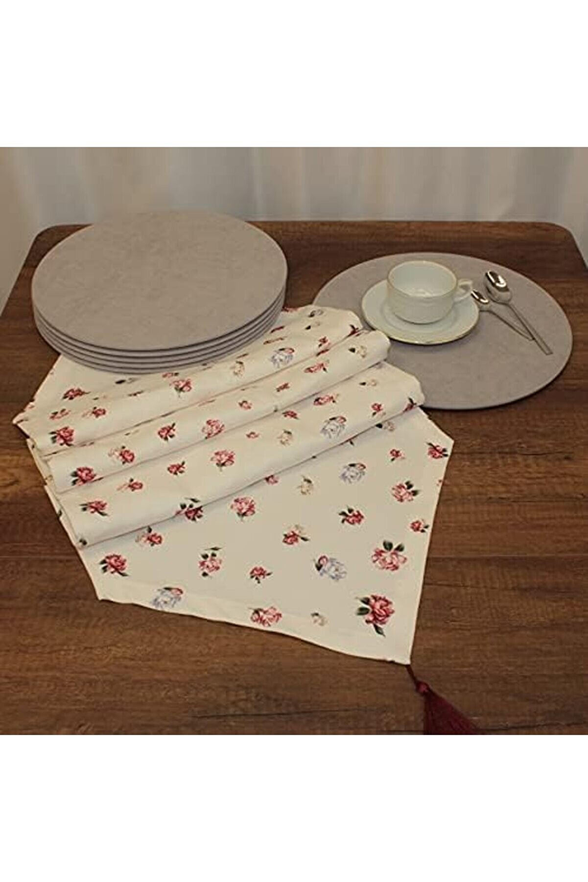 Eli̇zzashop Gül Desenli̇ Beyaz Zemi̇n Arka Plan Di̇ji̇tal Baskılı Runner Ameri̇kan Servi̇s 40X150 Cm Eli̇zza