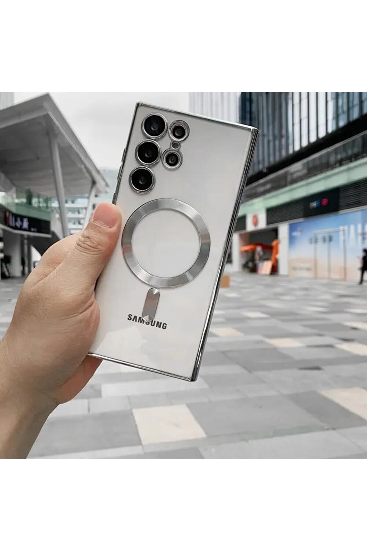 STOREMAX S25 ULTRA Kılıf Kamera Lens Korumalı Kablosuz Şarj Destekli Arkası Şeffaf Parlak Kenarlı Kapak Esnek