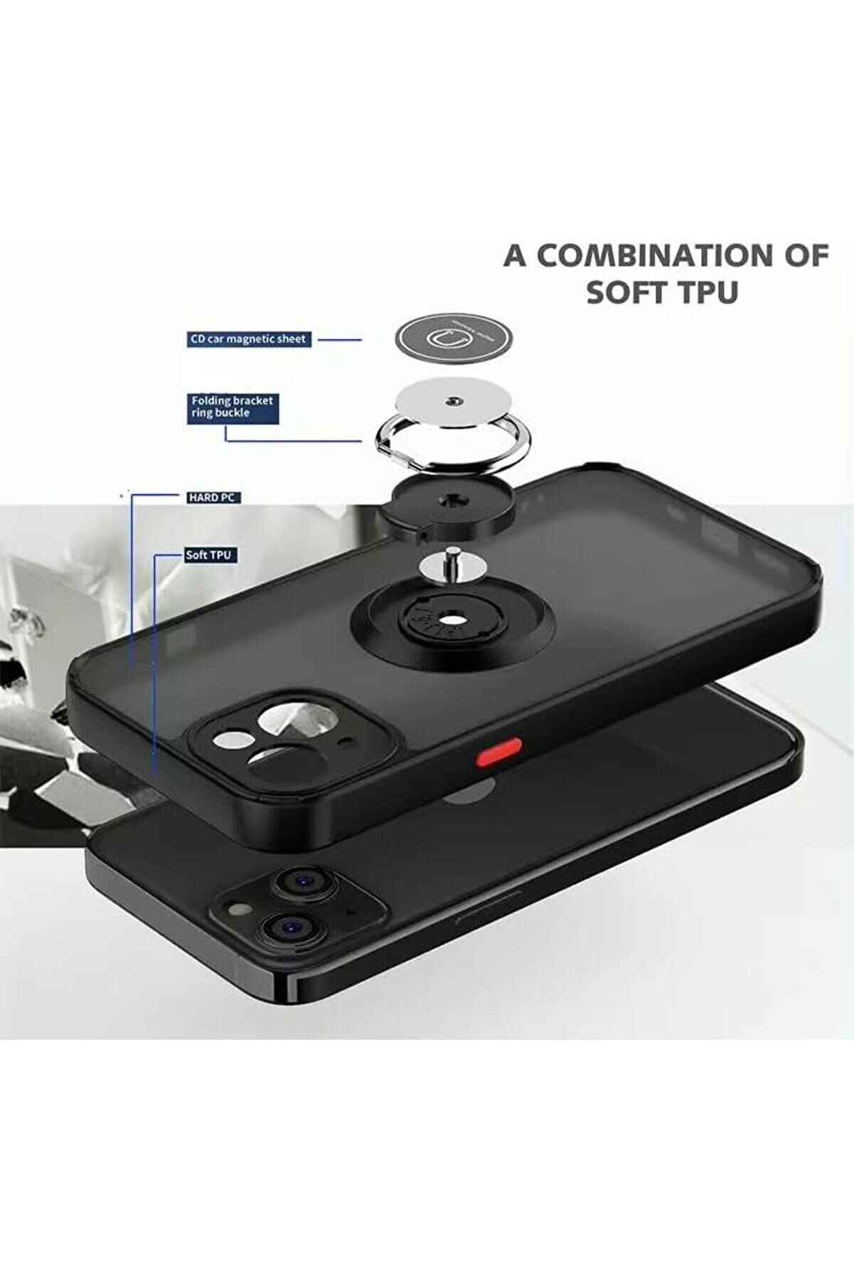 Aksesuar 13 İle Uyumlu Arka Kısmı Mat Şeffaf Yapıya Sahi̇p Manyeti̇k Yüzük Kenarları Si̇li̇kon Tpu Malze