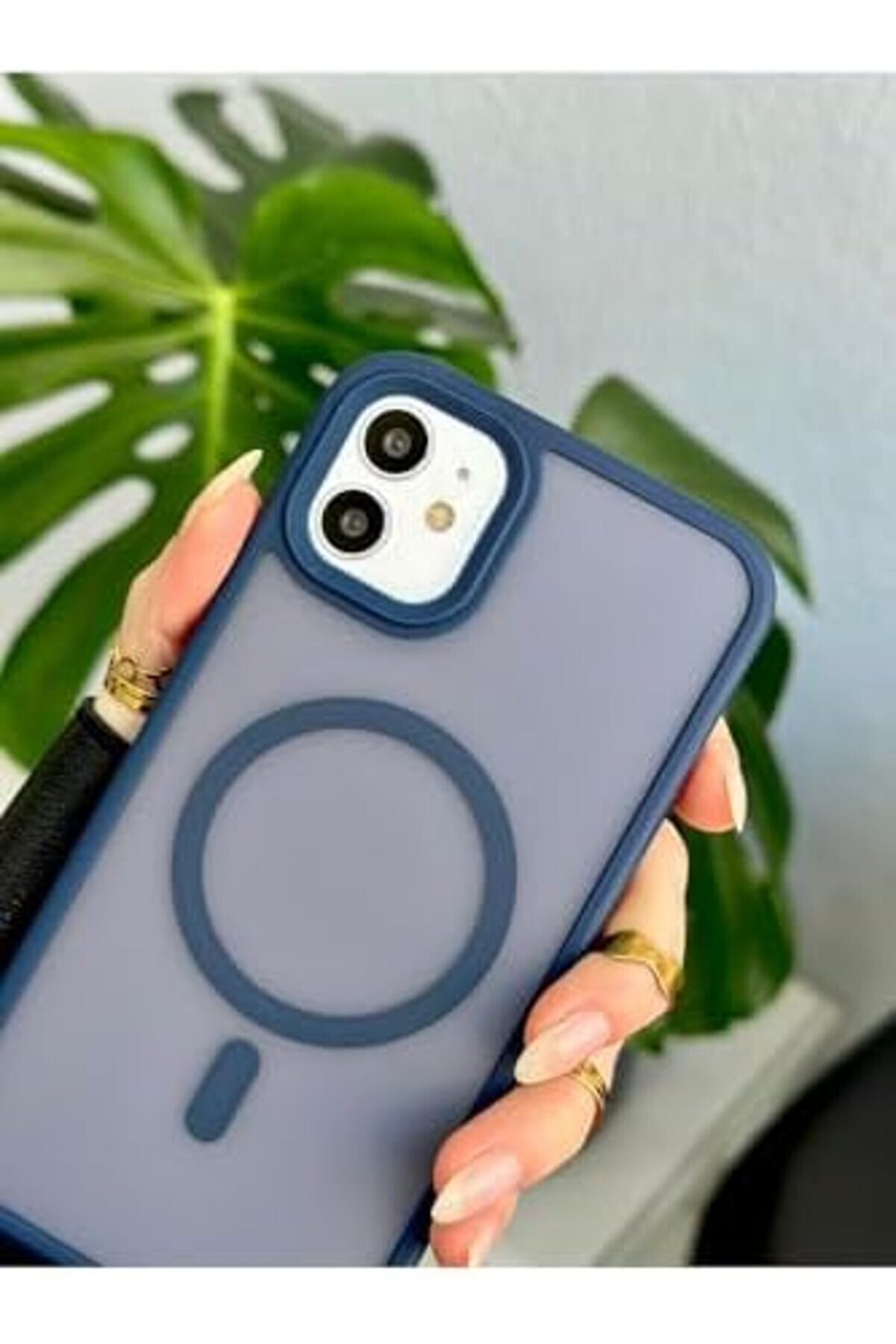 Aksesuar 11 (12 Görünümlü) Uyumlu Mat Laci̇vert Kablosuz Şarj Özelli̇kli̇ Darbe Önleyi̇ci̇ Şeffaf Si̇li̇kon