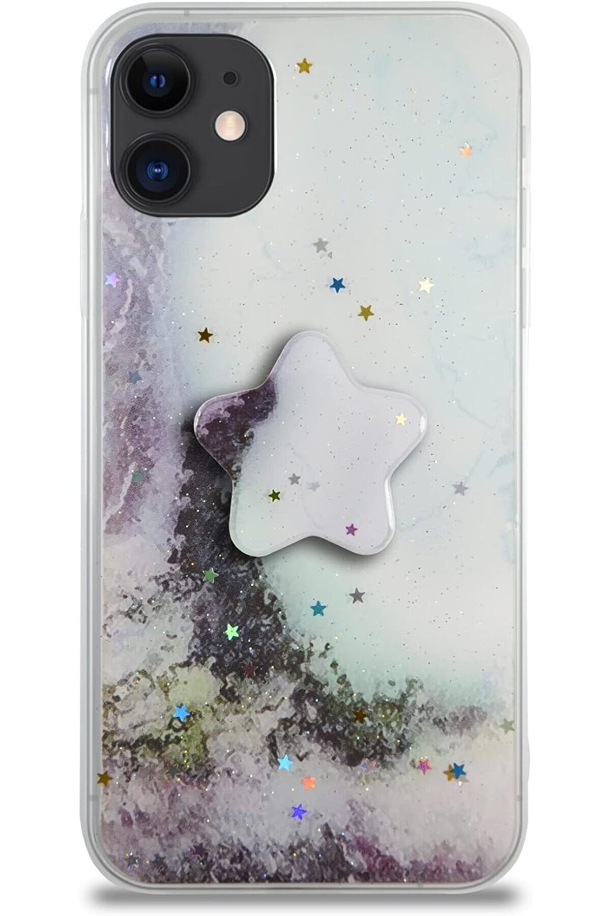 STOREMAX İletişim 11 ile Uyumlu Kapak Mermer Desenli Pop Socketli Silikon Kılıf - Beyaz 1014773