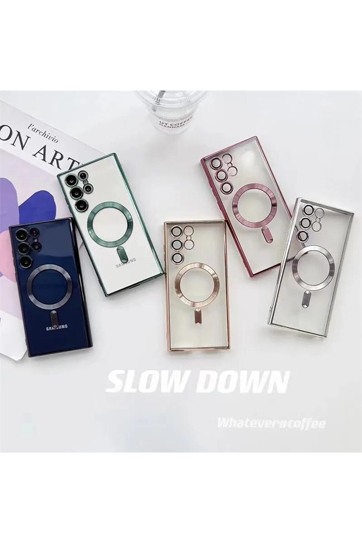 S25 Ultra Kılıf Kamera Lens Korumalı Kablosuz Şarj Destekli̇ Arkası Şeffaf Parlak Kenarlı Kapak Esnek