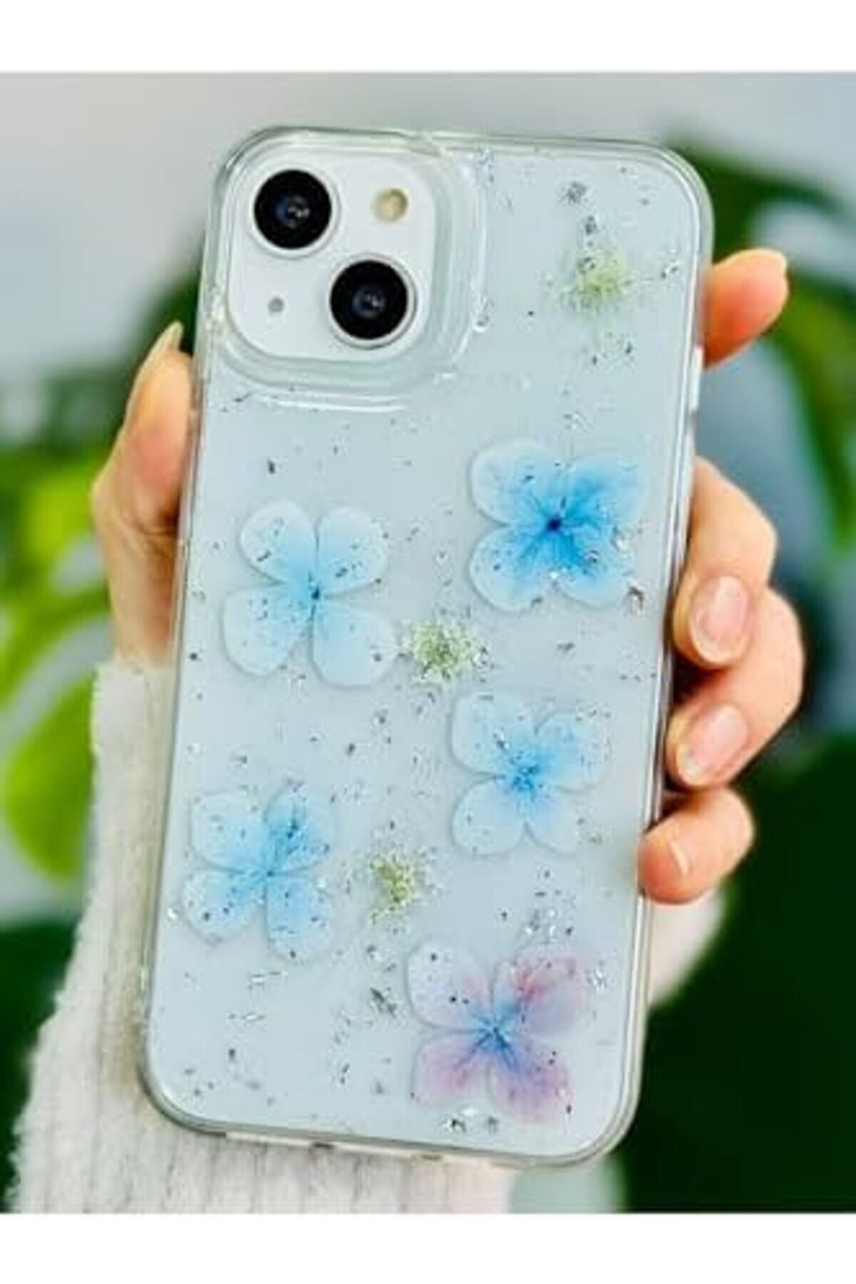 Aksesuar Iphone 13-14 Ve 15 İle Uyumlu Epoksi̇ Mavi̇ Si̇mli̇ &Ccedil;i̇&ccedil;ek Oyuncak Tasarımlı Esnek Si̇li̇kon Kılıf