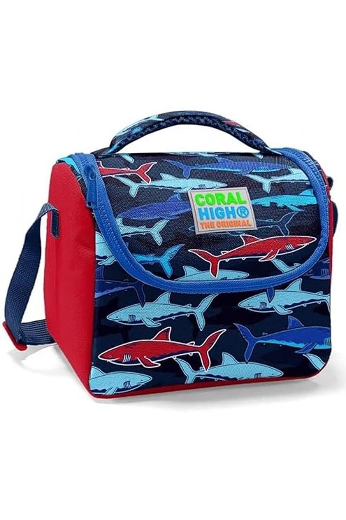 Erkek Çocuk Okul Beslenme Çantası - Isı Yalıtımlı Laci̇vert Kırmızı Köpekbalığı Baskılı 1014773