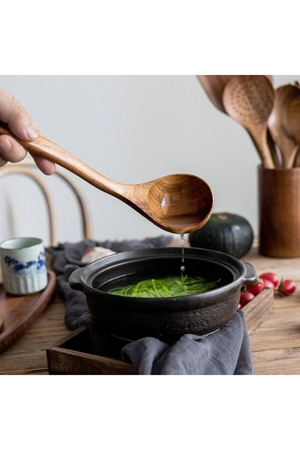 STOREMAX Akasya Ağacından El Oyması Servis Çatalı 26cm | , Dayanıklı ve Çevre Dostu Ahşap Kaşığ