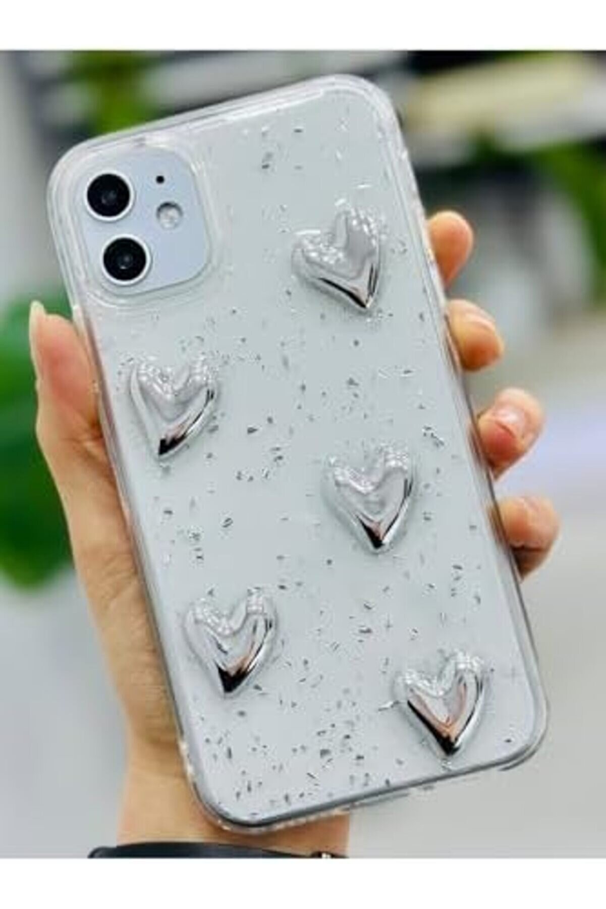 Aksesuar Iphone 11 İle Uyumlu Si̇mli̇ G&uuml;m&uuml;ş Kalp Tasarımlı Oyuncaklı Esnek Si̇li̇kon Kılıf 1175713