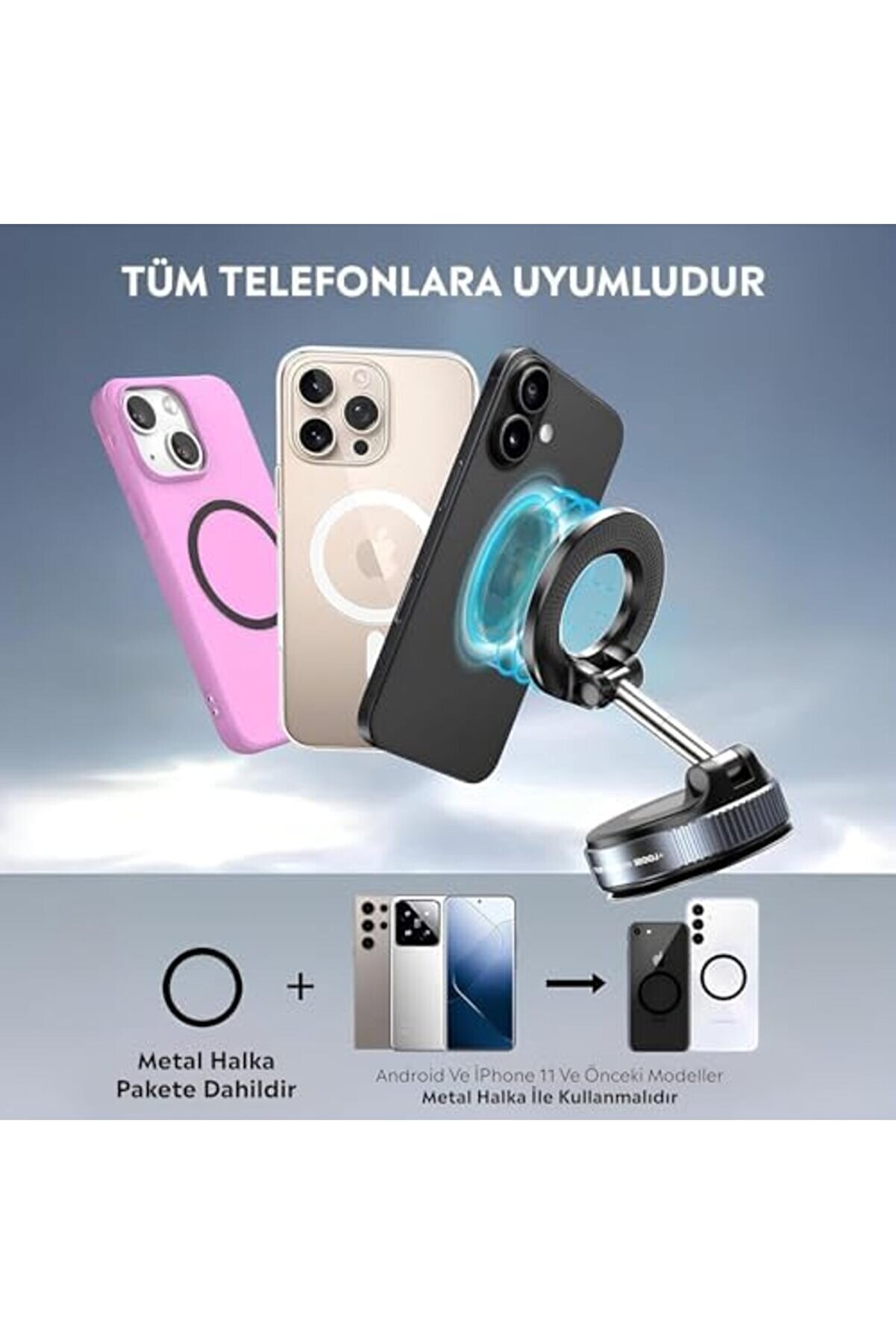 K007 X68 Katlanabi̇li̇r 360 Derece Her Yöne Dönebi̇li̇r Vacum Magneti̇c Araç Tutucu Telefon Ki̇li̇tli̇ Vakum