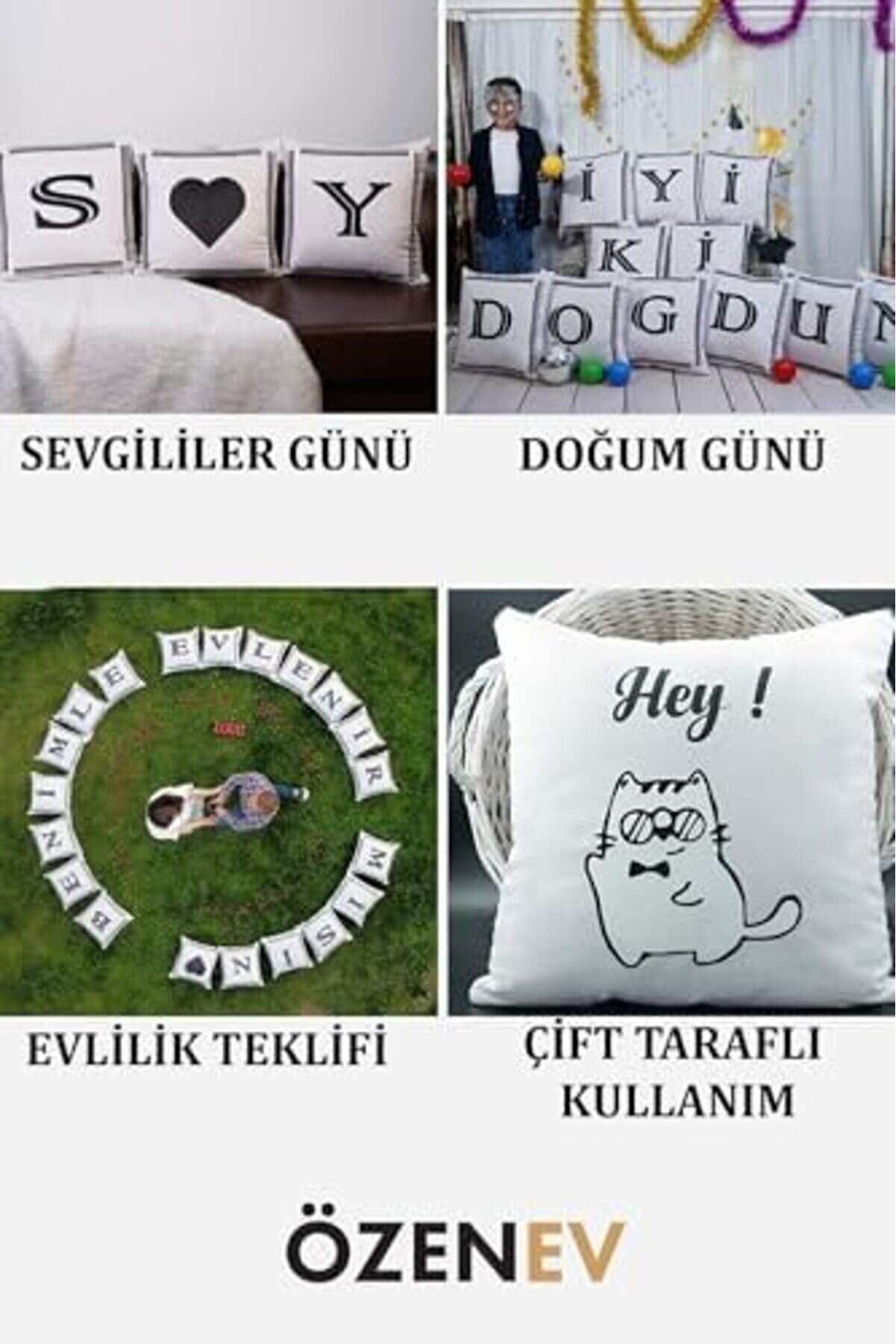 Pltnstoreshop Harfli̇ Kırlent Kılıfı Kadi̇fe 43X43 Cm &Ccedil;i̇ft Taraflı Ile Ve Sembol&uuml; Kedi̇ Desenli̇ Evli̇li̇k