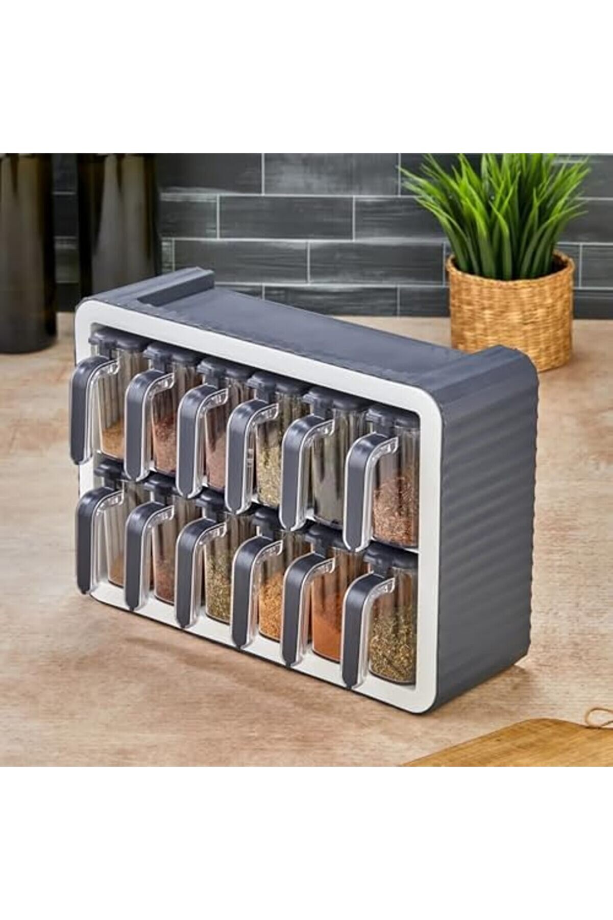 12 Li̇ Standlı Kendi̇nden Yapışkanlı Kapaklı Kaşıklı Baharatlık Takımı - Kulplu Baharatlık