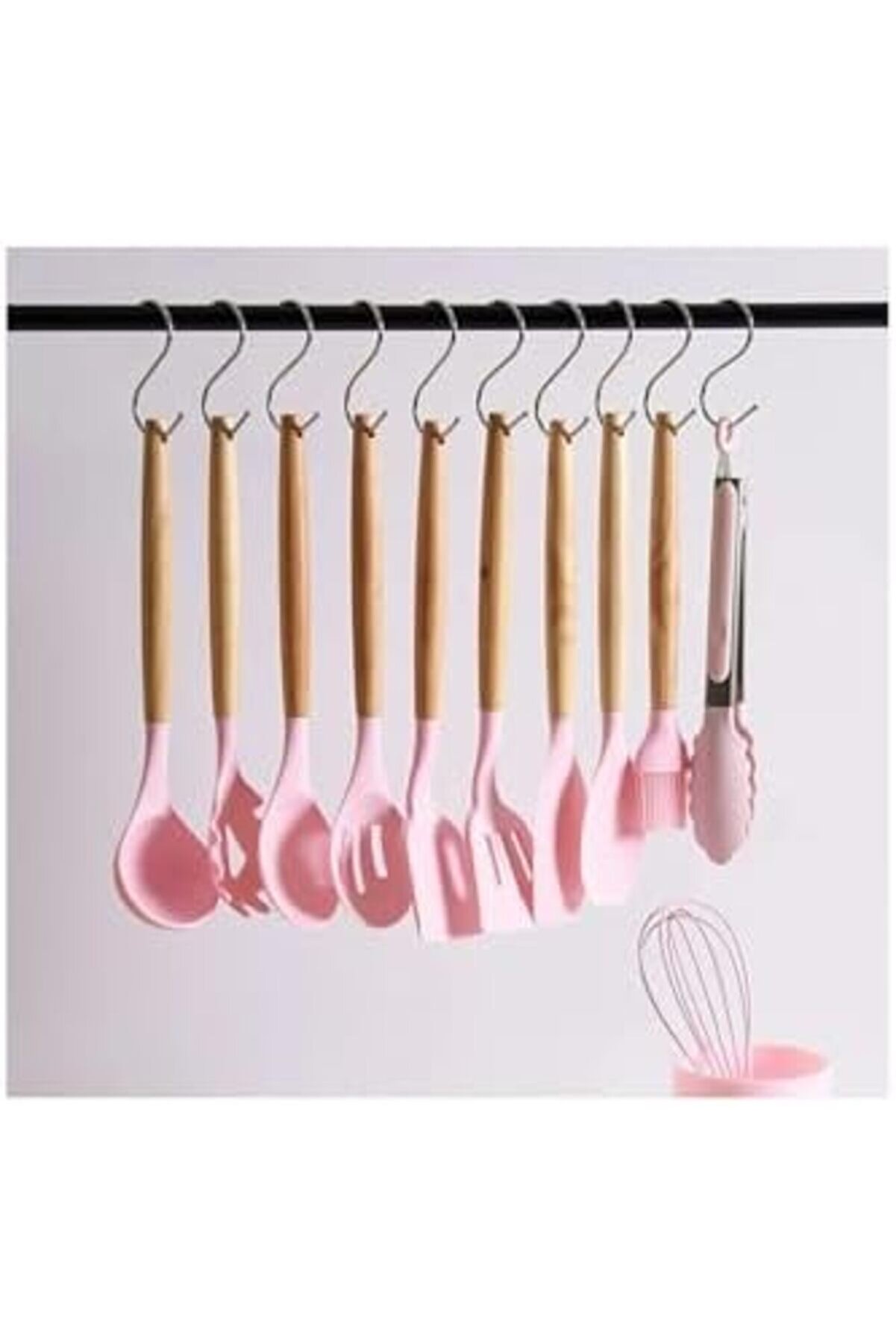 Modashi̇ne 12 Parça Ahşap Sap Si̇li̇kon Mutfak Pasta Si̇li̇kon Kepçe Çırpıcı Fırça Kevgi̇r Kaşıklık Maşa S