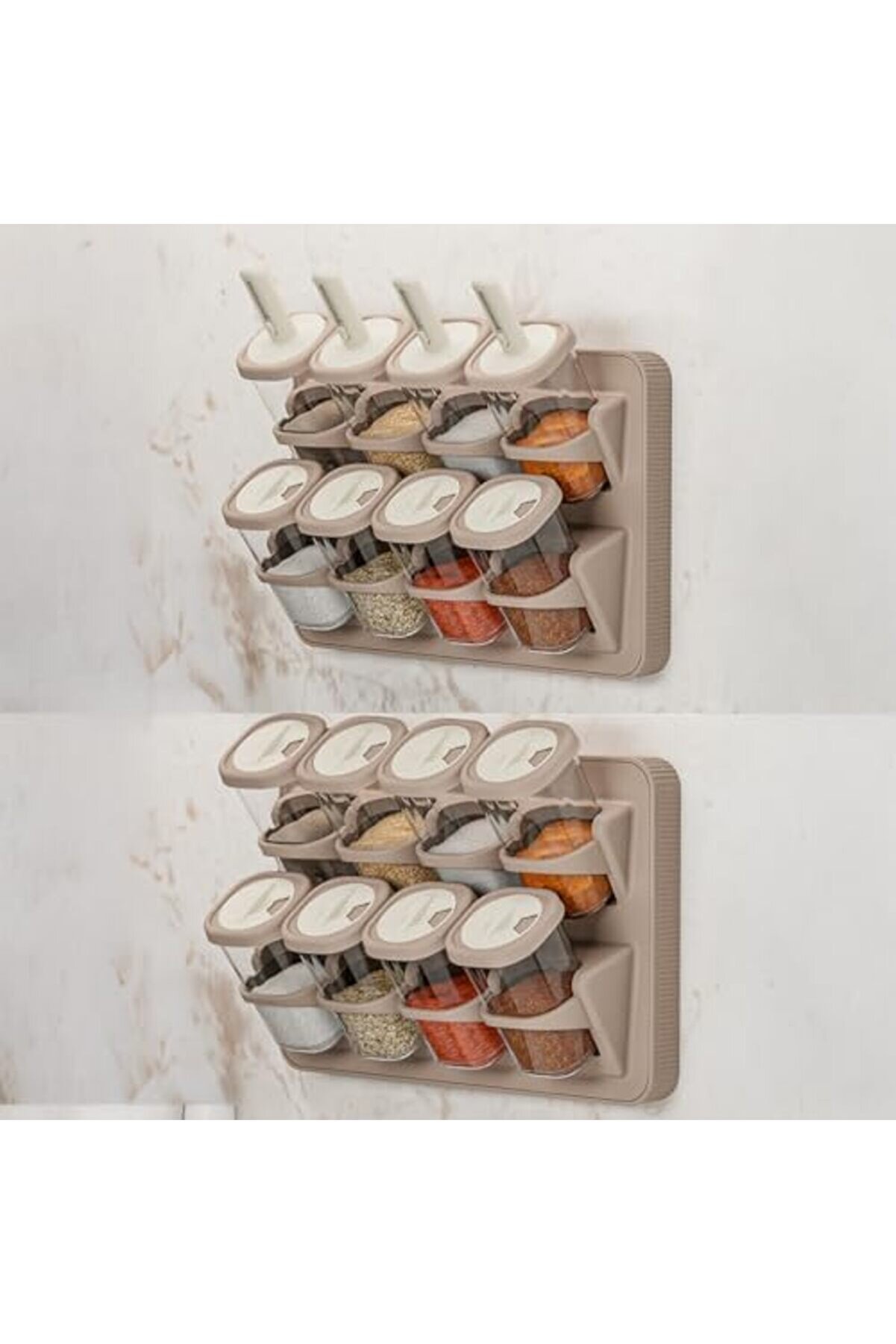 1116 Kaydırmalı Kaşıklı 360° Döner Kapaklı Eti̇ketli̇ Seti̇ - Erzak Saklama Kabı Cappucci̇no 1014773