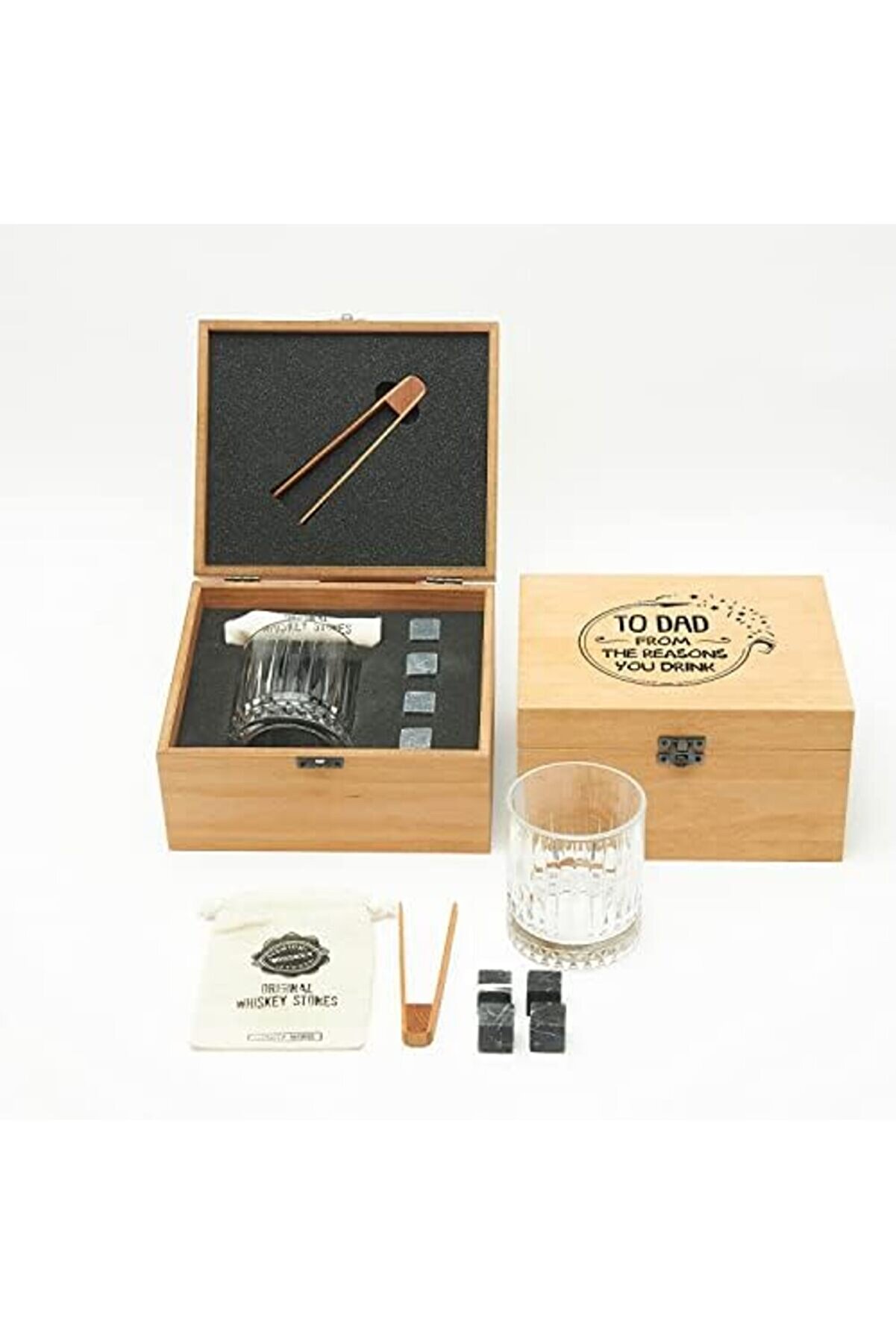 Svngsphereshop Babaya Hedi̇ye Ahşap Kutulu Tekli̇ Glasgow Vi̇ski̇ Kadeh Seti̇ + 4 Soğutucu Taş Seti̇ Svngs