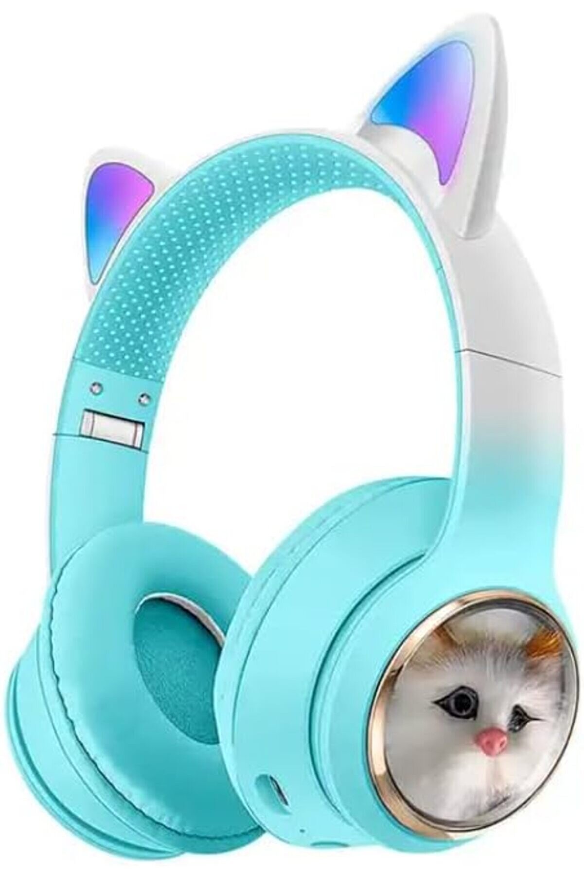STOREMAX Kulaklık Peluş Kedi Tasarımlı Kulakları Işıklı Kablosuz Şık ve Canlı Renkli Kulak Üstü Kulaklık ve i