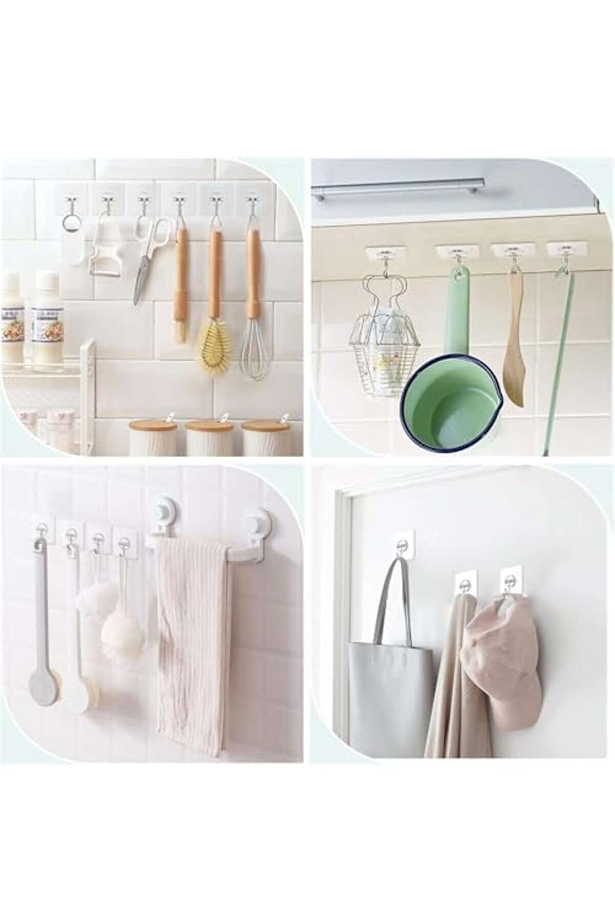 10 Adet Şeffaf Duvar Askısı İz Bırakmayan Güçlü Yapışkanlı Kapı Arkası Mutfak Düzenleyi̇ci̇ Metal Kanc