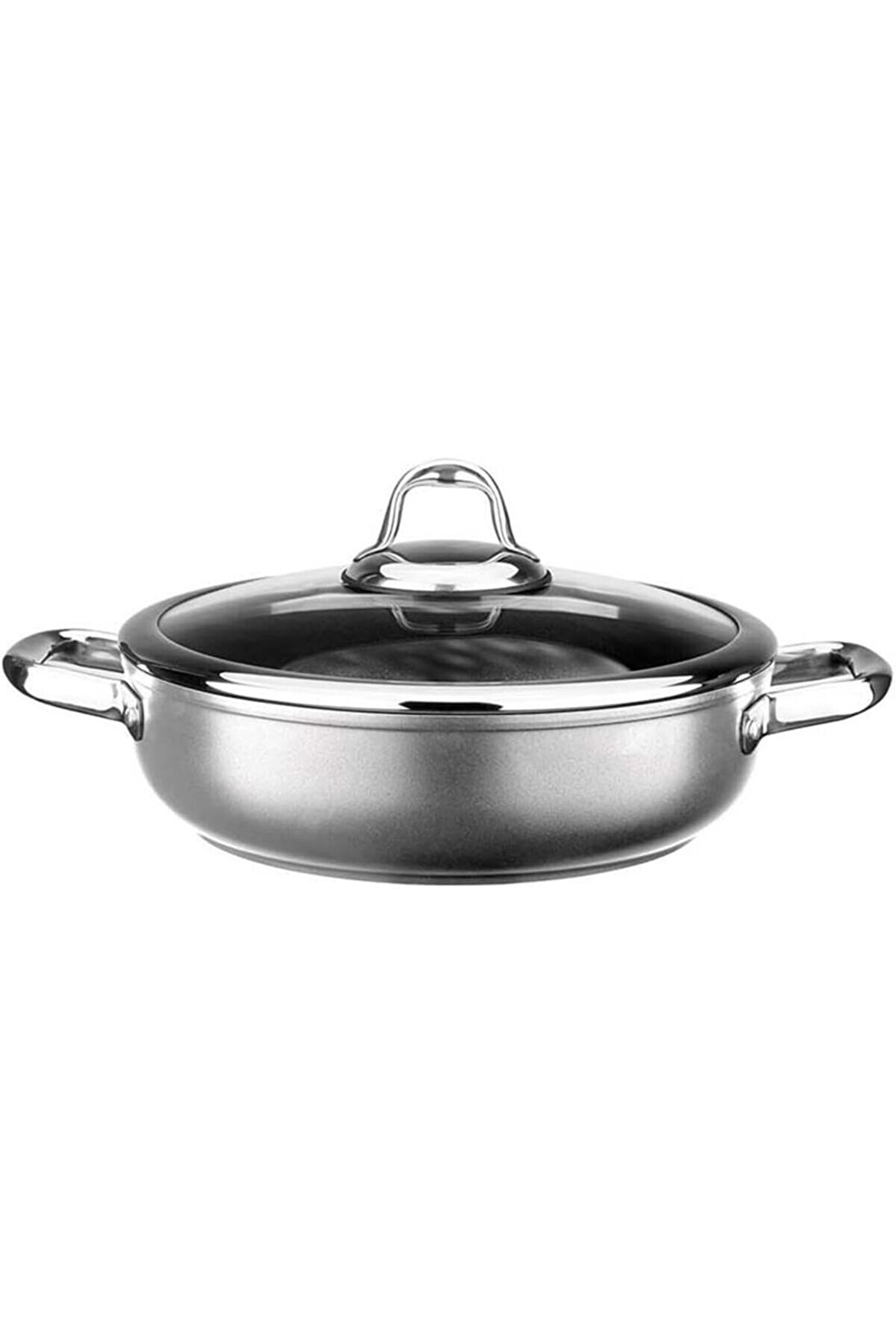 STOREMAX modashine Titanium 24Cm Sığ Tencere, Çelik Kulp, Özel Çerçeveli Cam Kapak Metalik Gri modascope 1014