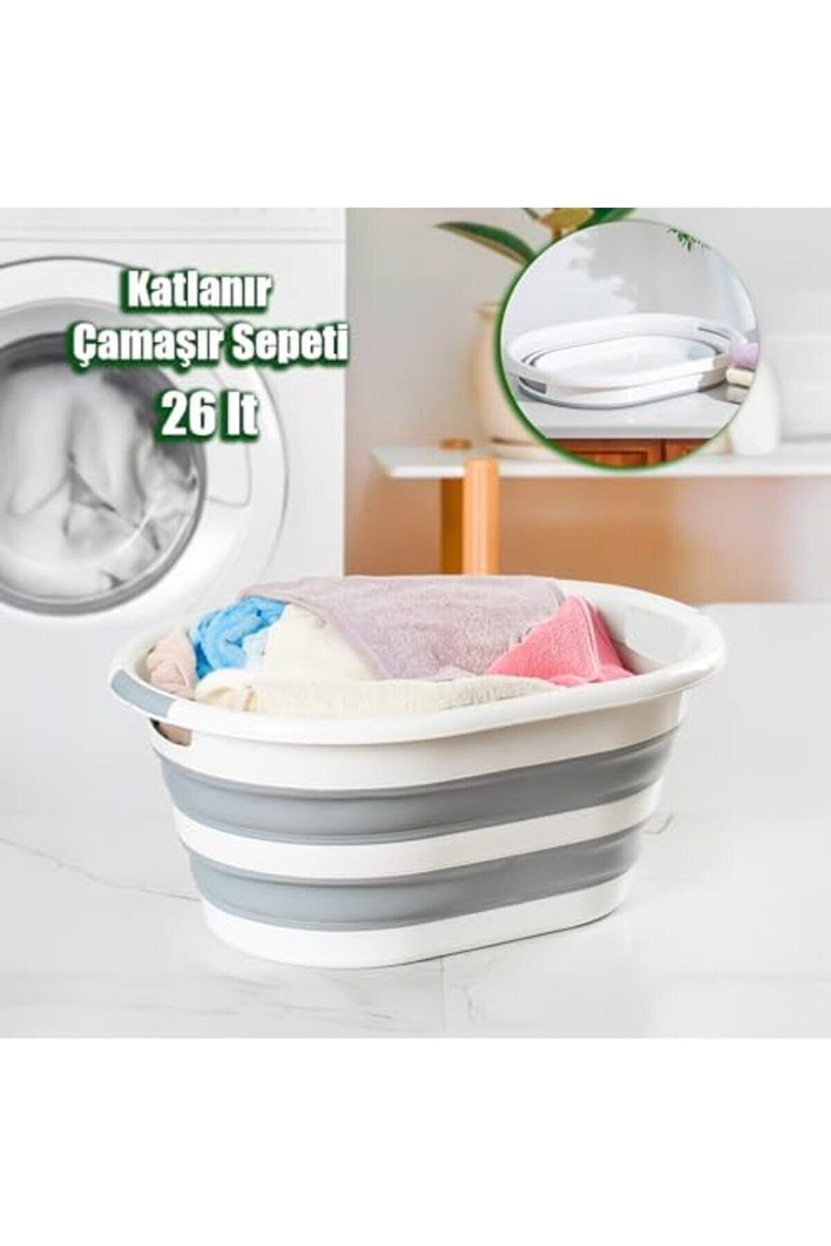 La-550 Katlanabi̇li̇r Çamaşır Sepeti̇ Akordi̇yon Katlanır Sele Sepet Si̇li̇kon Çamaşır Sepeti̇ 26 L 101477