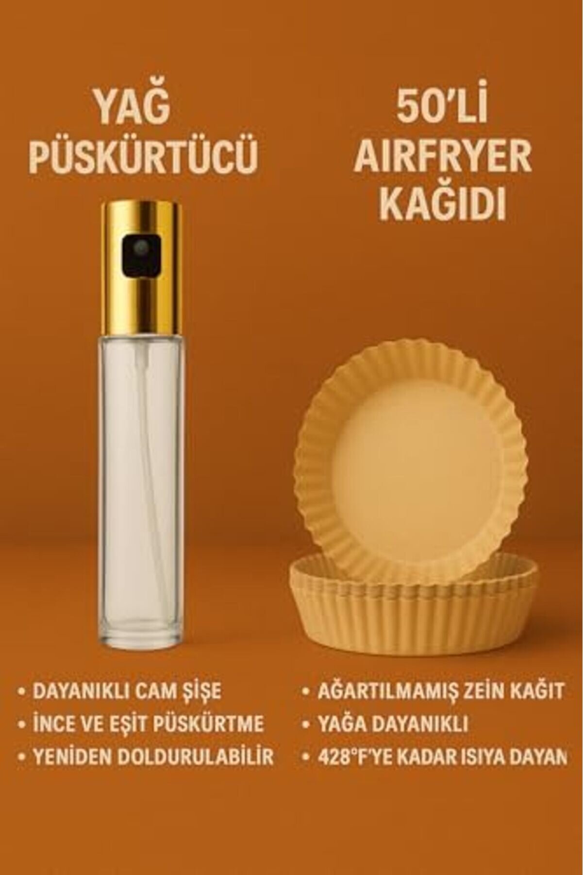 Svngsphereshop Store Ai̇rfryer Kullanıcıları İ&ccedil;i̇n Set &ndash; Yağ P&uuml;sk&uuml;rt&uuml;c&uuml; Şi̇şe + 50 Li̇ Pi̇şi̇rme Kağı