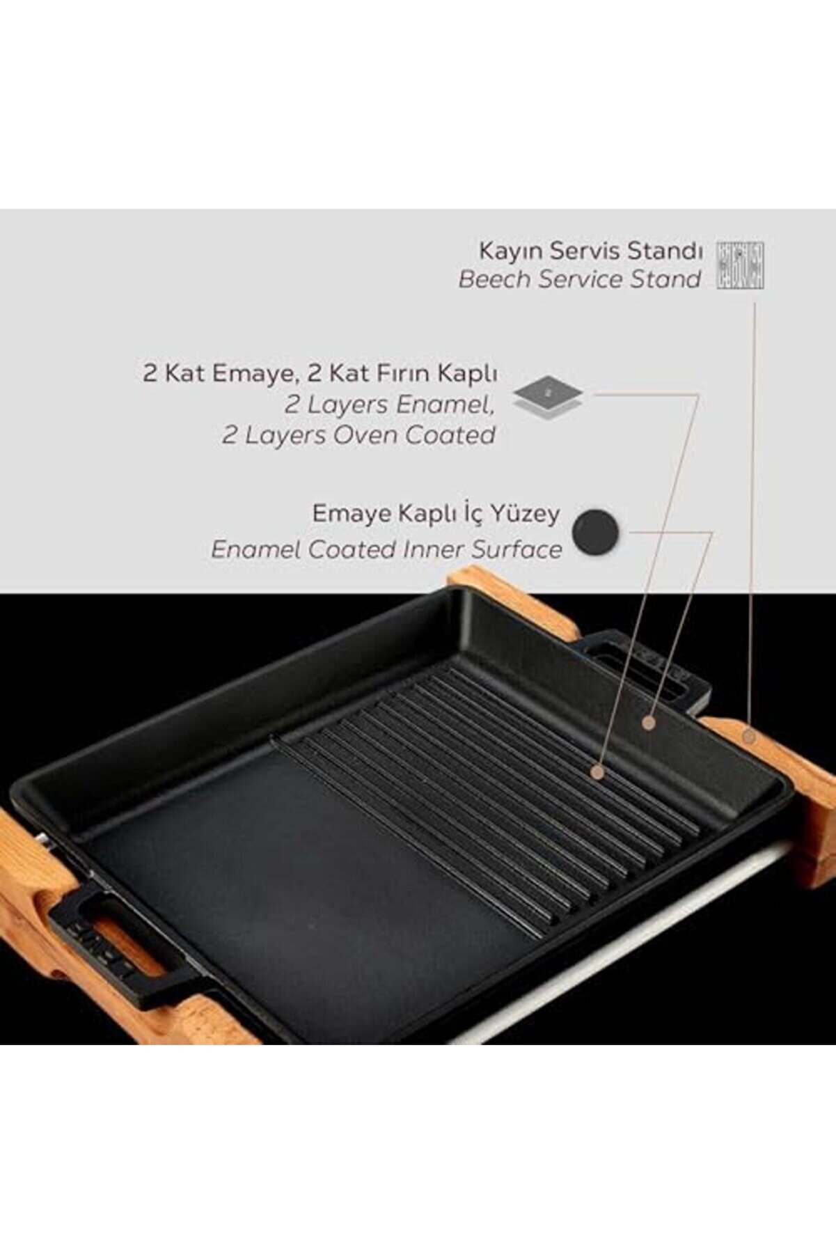 Shopverse Metal Döküm Tava, Metal Kulplu, Ahşap, 26X32Cm Trendfli̇ck 1014773