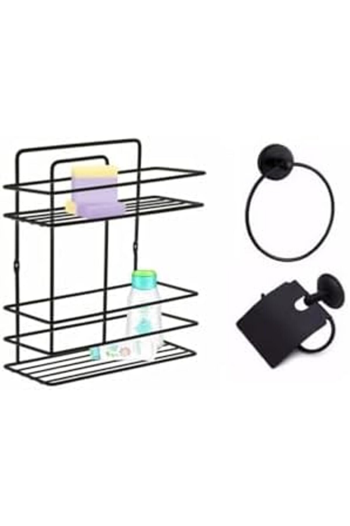 Aksesuar Seti̇ 3 Lü Si̇yah, Ömür Boyu Paslanmaz Düz Rafı Şampuanlık Si̇yah Tş -02 1014773