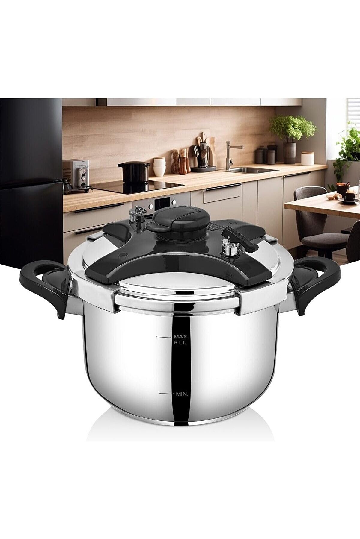 STOREMAX modashine 5 Litre Pratik D&uuml;d&uuml;kl&uuml; Tencere Siyah Kapak modascope 1014773