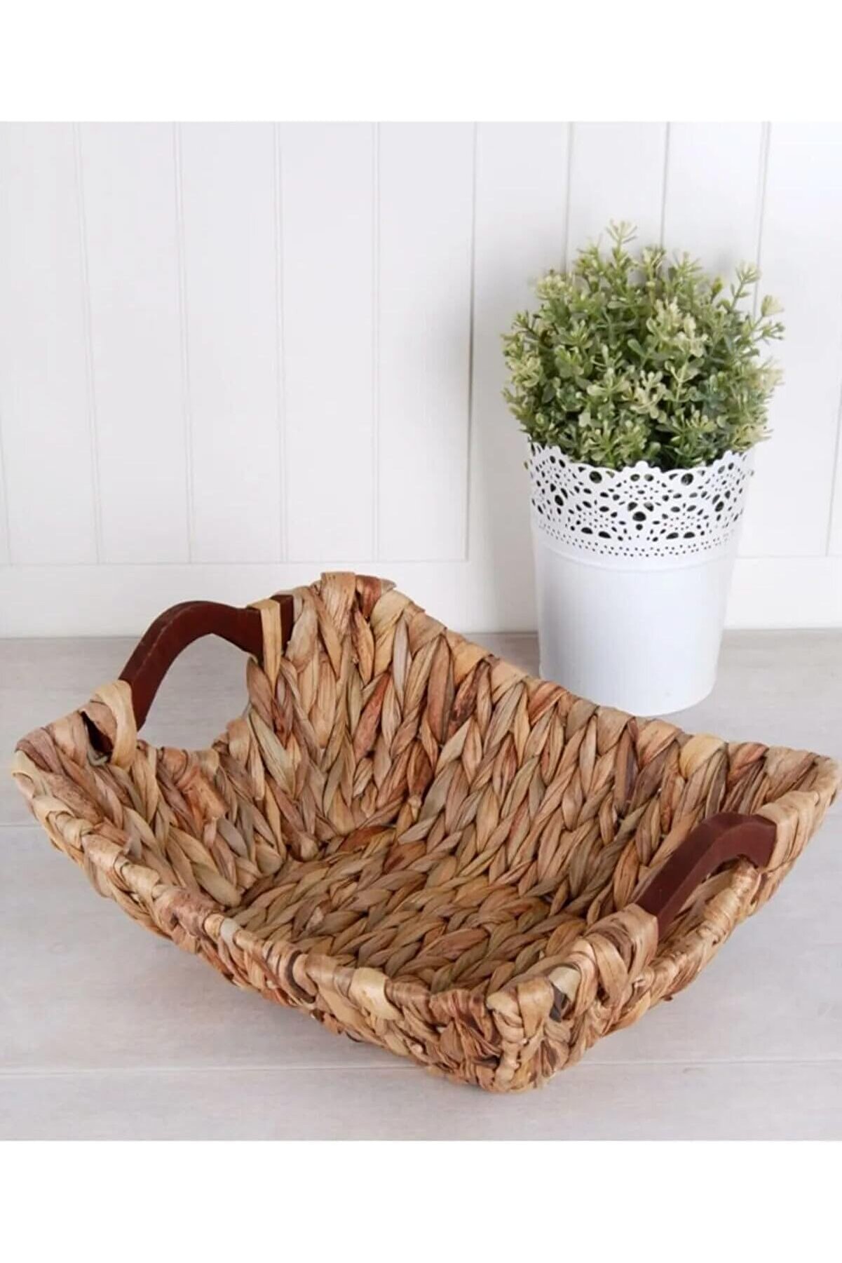 STOREMAX Wicker Serisi Bezli Diktördgen Ahşap Kulplu Hasır Ekmek Sepeti 1014773