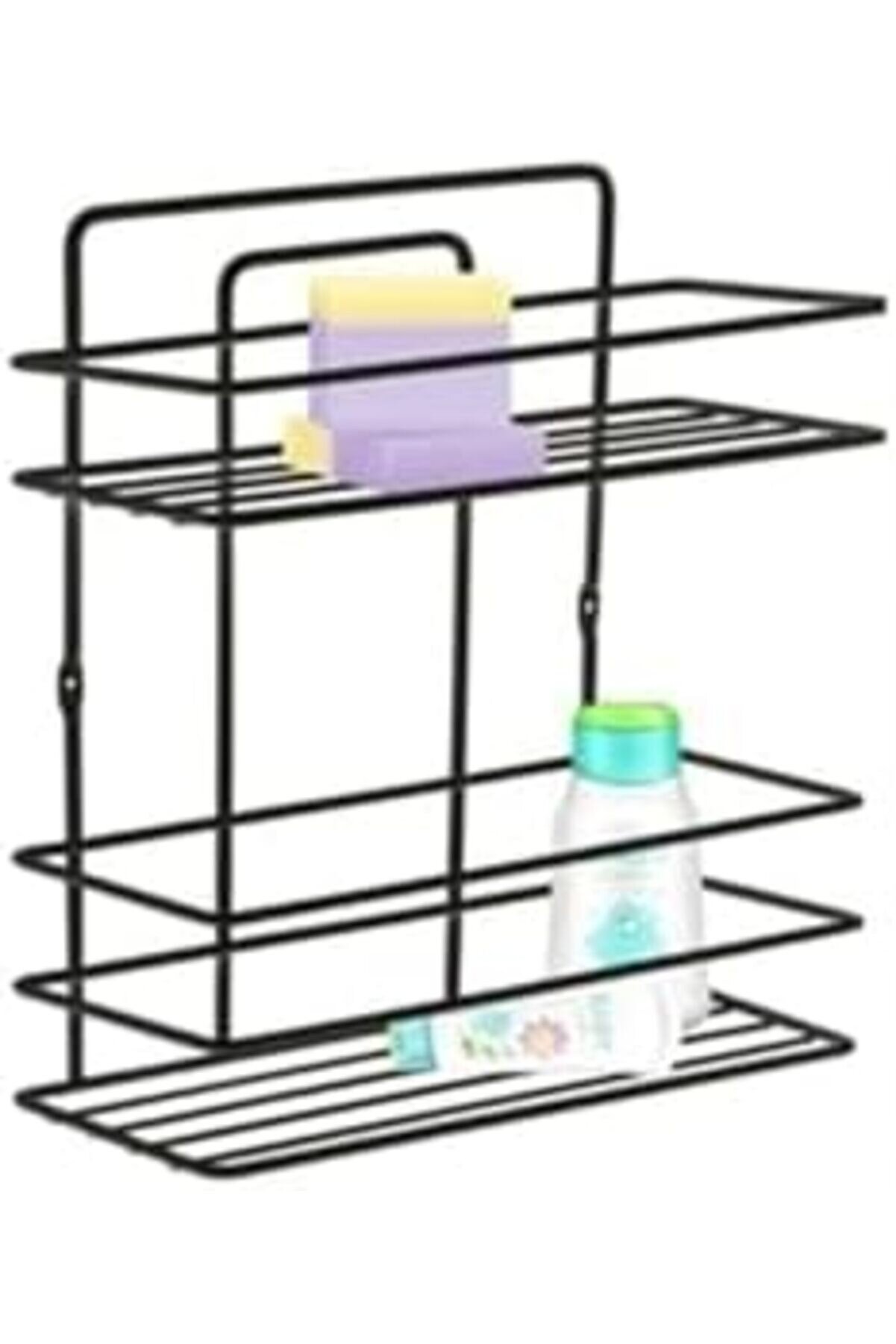 Aksesuar Seti̇ 4 L&uuml; Si̇yah, &Ouml;m&uuml;r Boyu Paslanmaz D&uuml;z Duş Rafı Şampuanlık Si̇yah Tş-02 1014773