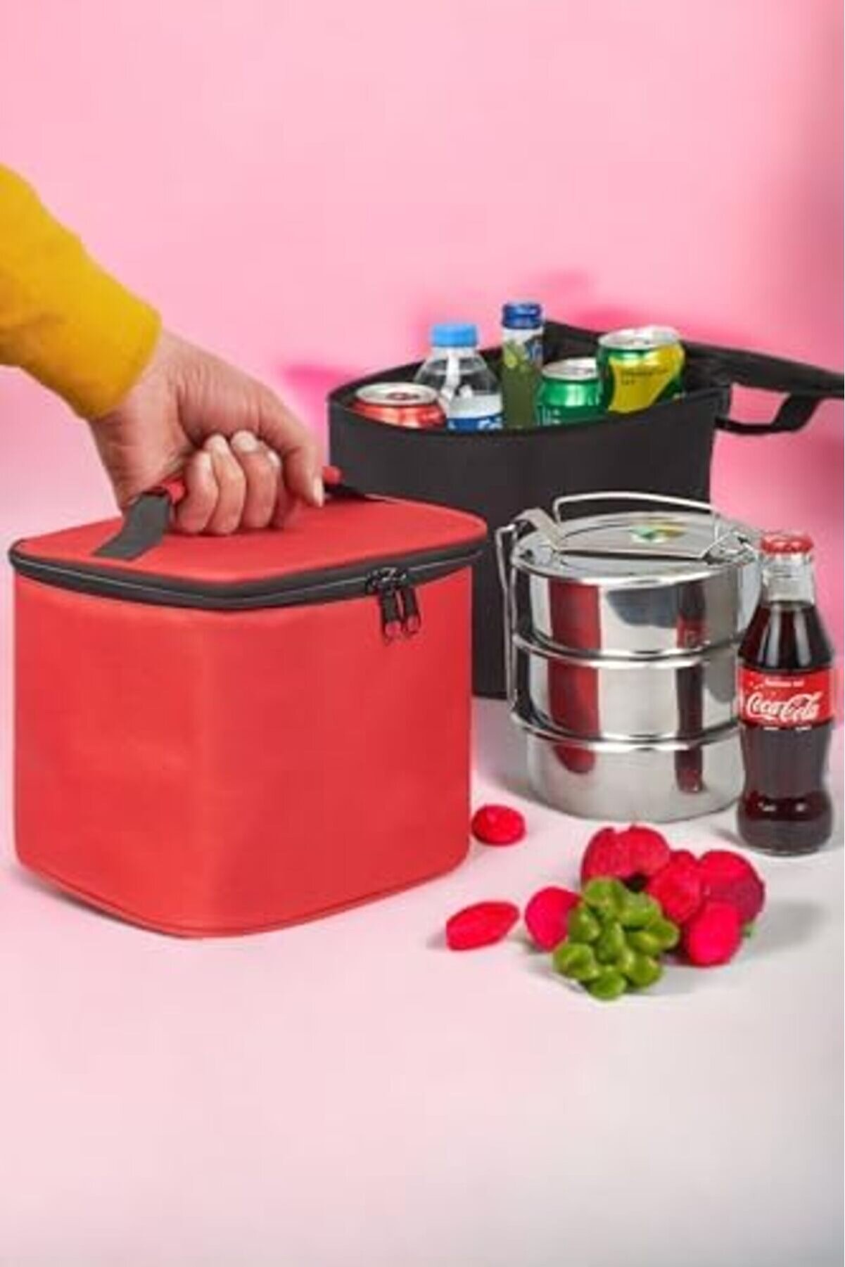 Isı Yalıtımlı Tutucu Kamp Pi̇kni̇k Beslenme Sefer Tası &Ccedil;antası Kırmızı Ex08-K 1014773