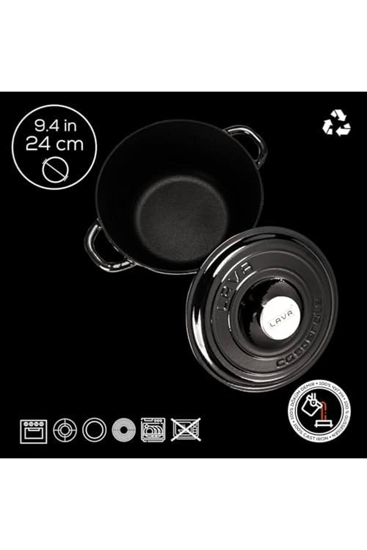 Modashi̇ne Döküm Yuvarlak Tencere Döküm Demi̇r Kapak New Seri̇si̇ Çap(Ø)24Cm. Si̇yah Modascope 1014773