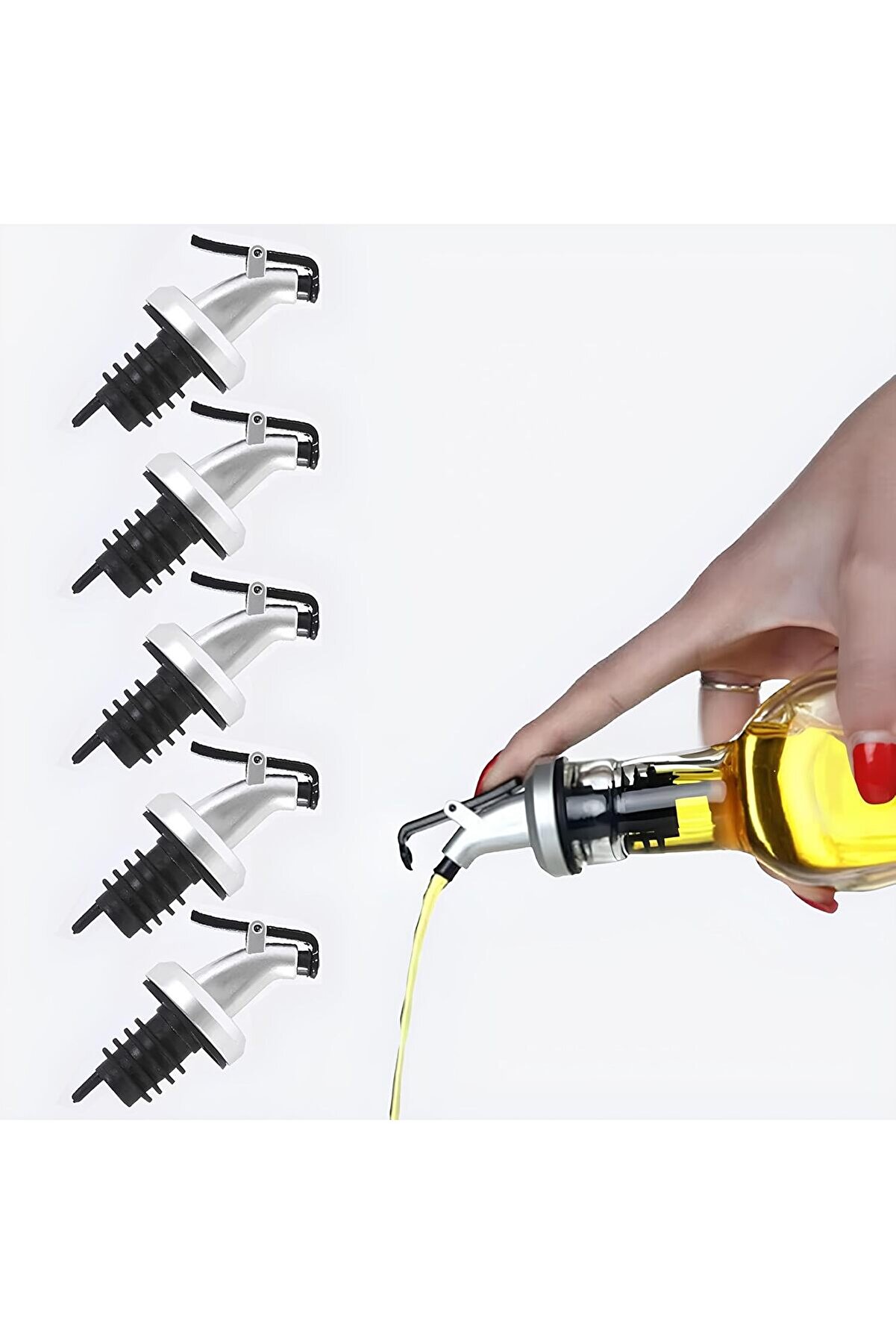 STOREMAX modashine 5'li Sızdırmaz Yağdanlık ve Şişe Tıpası Seti – Damlama Yapmaz Paslanmaz Uçlu Yağ Sirk